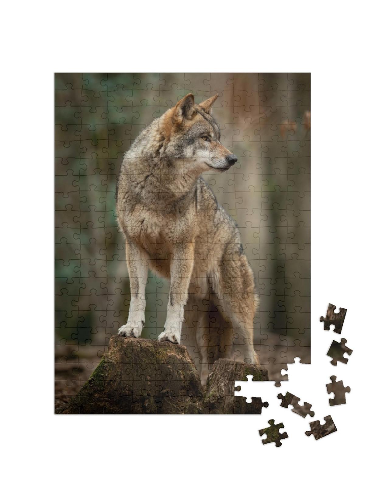 Пазл puzzleYOU Puzzle Collection Wolves, Predators, Animals of the North, Animals in Forest & Mountains, Exotic Animals 200 элементов Серый волк в выжидательной позе в лесу, фото №2