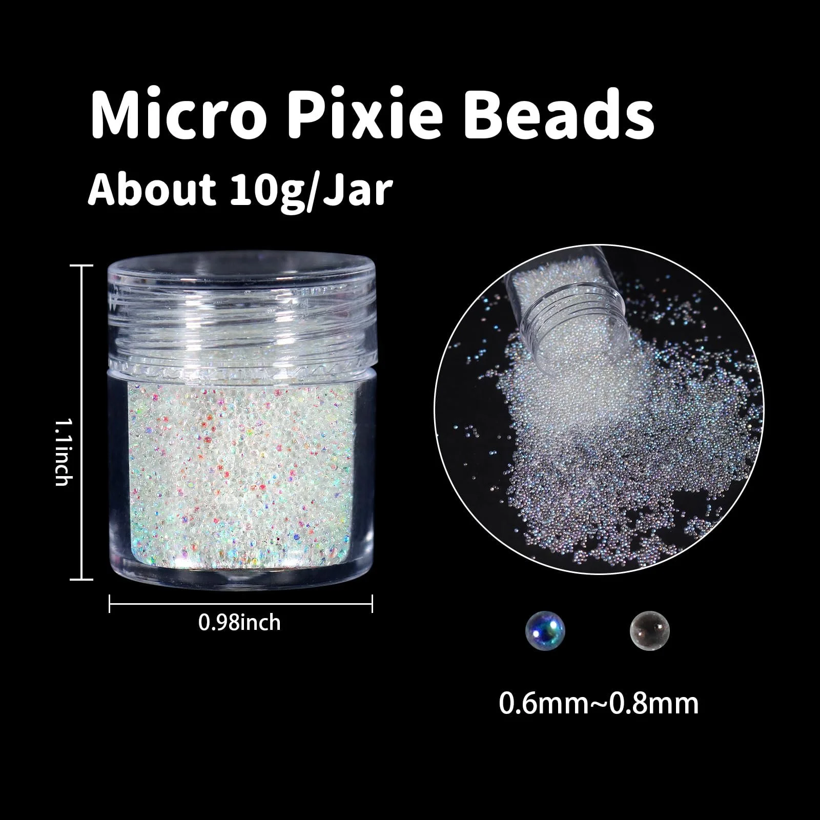 Икра для ногтей Laza, микро-бисер Pixie, 0.6-0.8 мм, радужные капли воды, хрустальные бусины для ногтей для 3D украшений для ногтей, 2 цвета, фото №4 Икра для ногтей Laza, микро-бисер Pixie, 0.6-0.8 мм, радужные капли воды, хрустальные бусины для ногтей для 3D украшений для ногтей, 2 цвета, фото №4