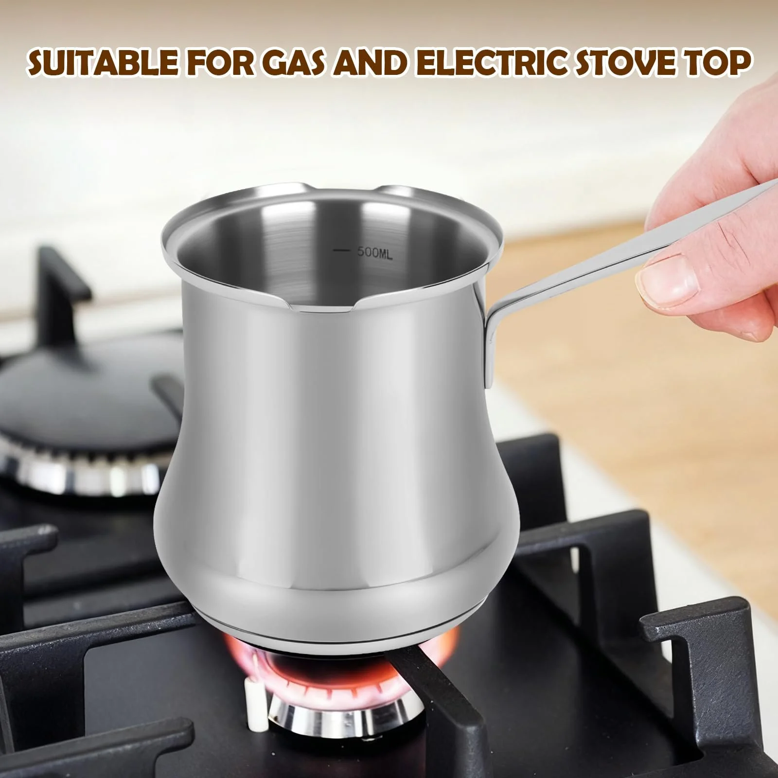 Турка 500 мл, Турка для арабської кави, Індукційна турка з нержавіючої сталі 18/10, фото №6