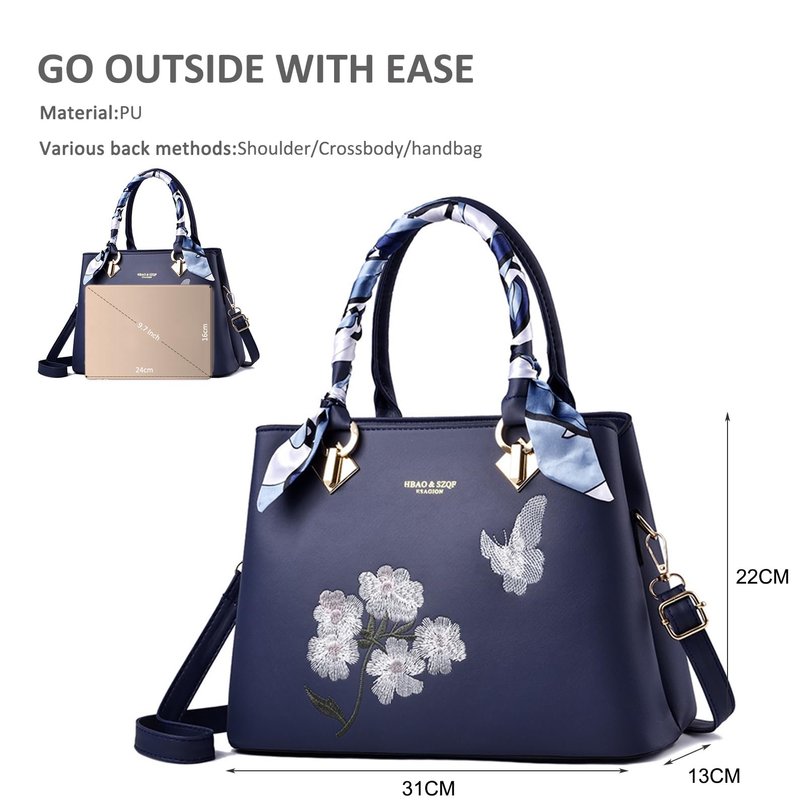 Сумка с ручками NICOLE & DORIS, с вышивкой, синяя, фото №5