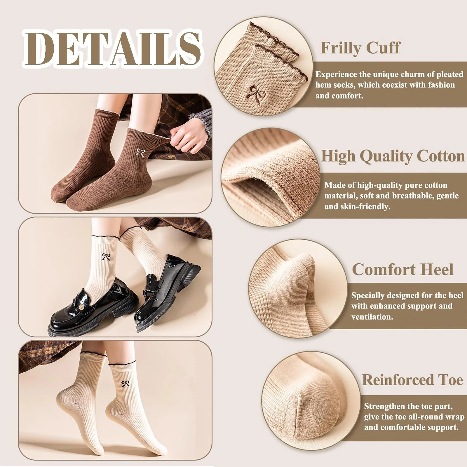 Жіночі шкарпетки з рюшами, до середини литки, набір з 5 штук, фото №3