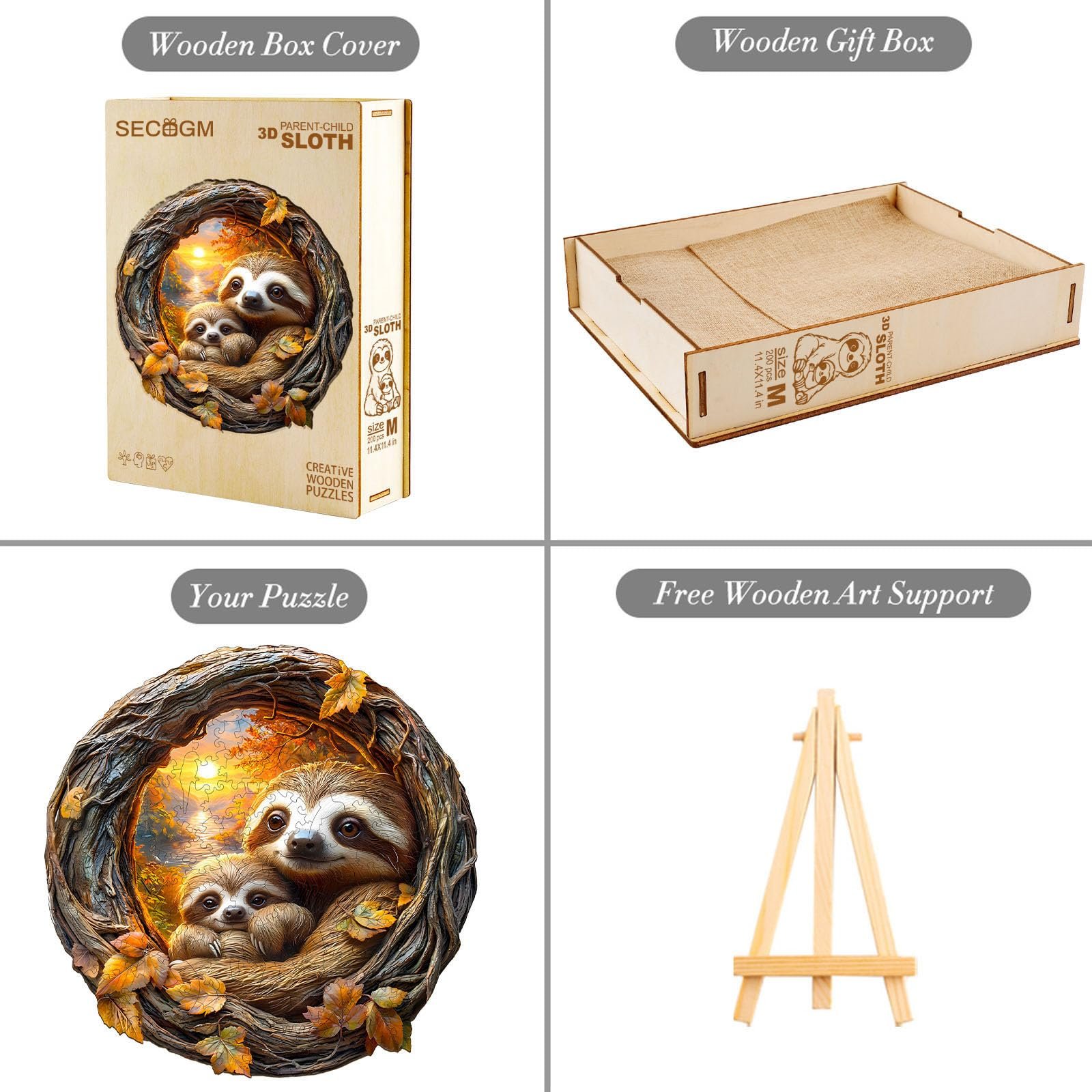 Дерев'яний пазл SECOGM Parents Child Sloth 100 деталей 21,5 x 21,5 см, фото №8 Дерев'яний пазл SECOGM Parents Child Sloth 100 деталей 21,5 x 21,5 см, фото №8