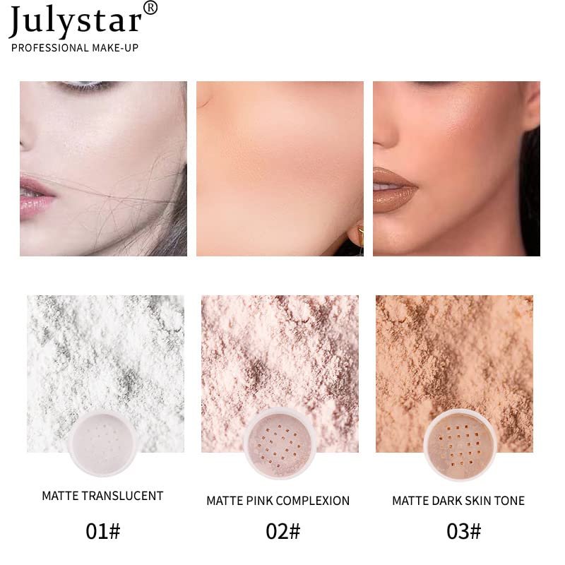 Пудра Julystar рассыпчатая фиксирующая макияж водостойкая 01#, фото №3