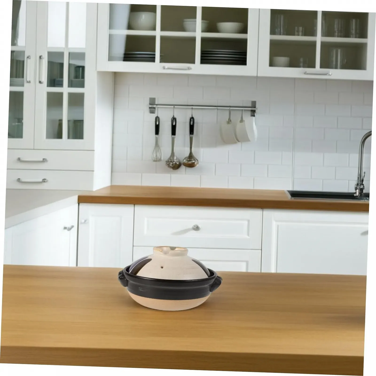 Кастрюля-жаровня VALICLUD керамическая с крышкой маленькая винтажная с двумя ручками термостойкая Серо-молочный, фото №4