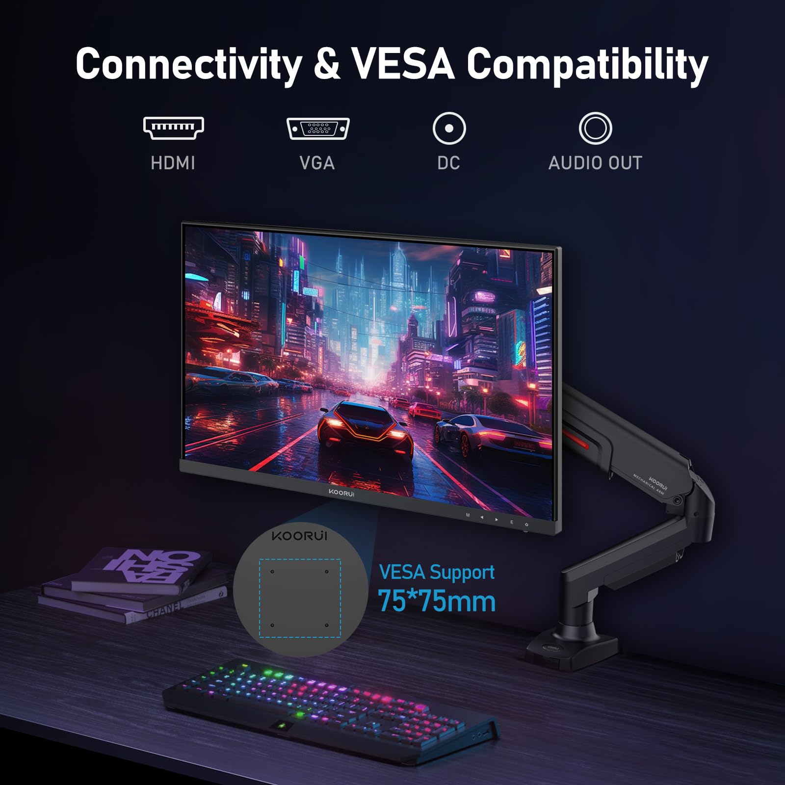 Монітор KOORUI Gaming 24 дюйми FHD 100 Hz VA AdaptiveSync Чорний, фото №6