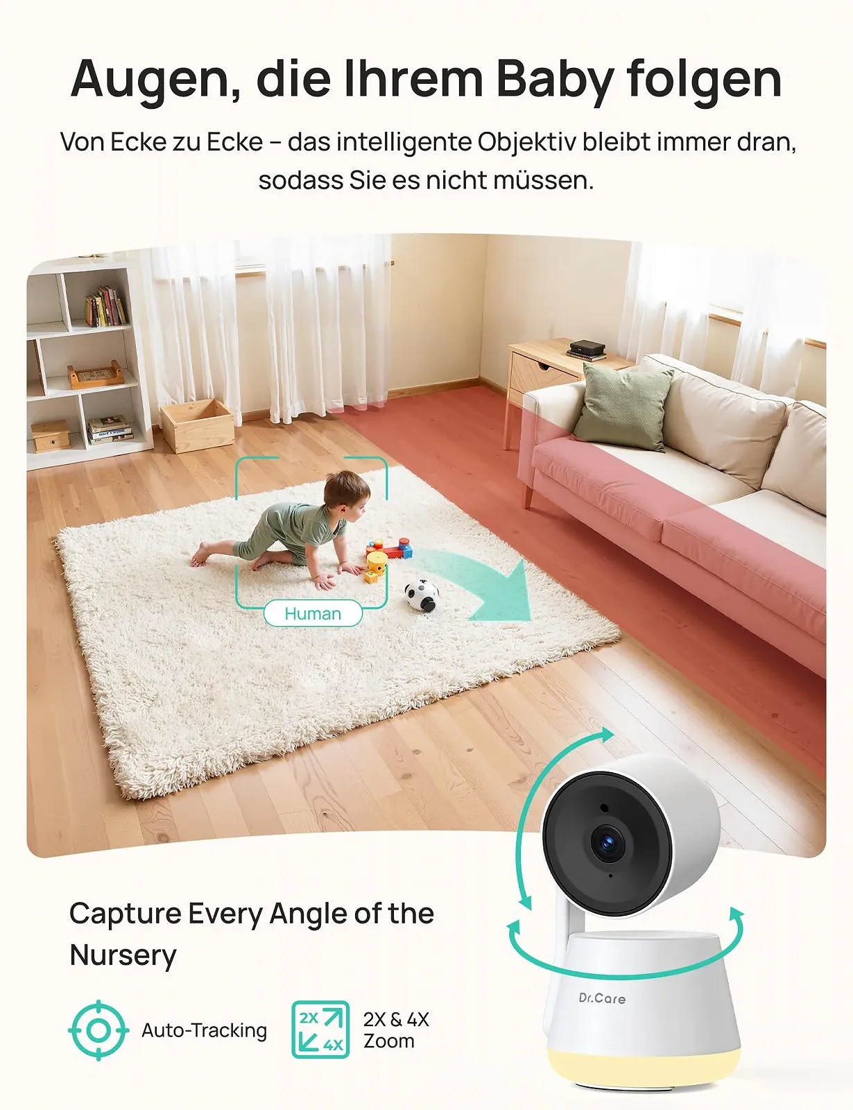Відеоняня Dr.Care LumiView Plus Smart WiFi 5.5 дюймів 1080P FHD & 2K камера RGB нічник датчик руху та плачу керування через додаток, фото №6