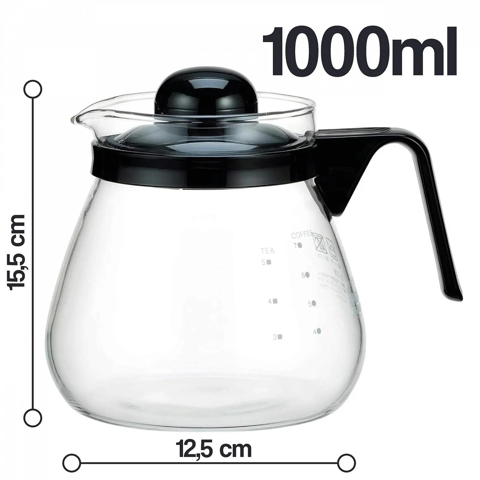 Кавник скляний Ideal, термостійкий з кришкою та отвором для носика, фото №2