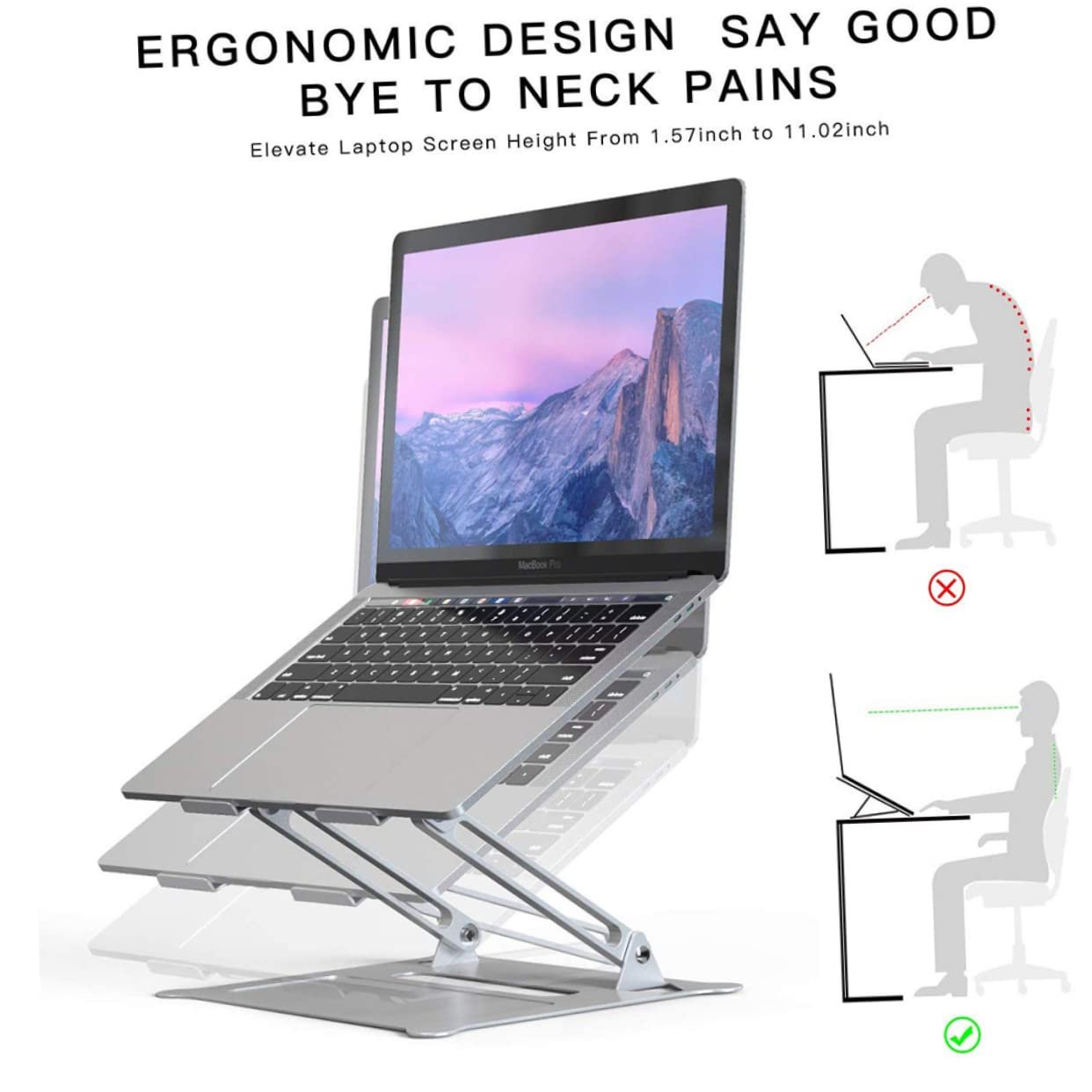 Подставка для ноутбука Алюминиевый сплав Регулируемый держатель для ноутбука Портативная подставка для ноутбука Складная подставка для ноутбука Стабильная поддержка для ноутбука Серебристый, фото №7