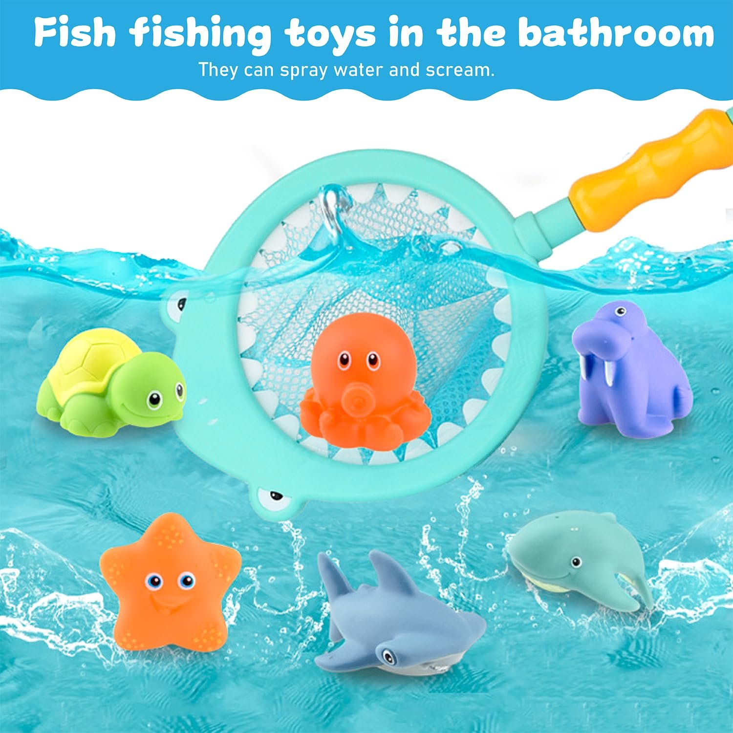 Набір іграшок для ванни з 7 предметів з рибальськими сітками, фото №5