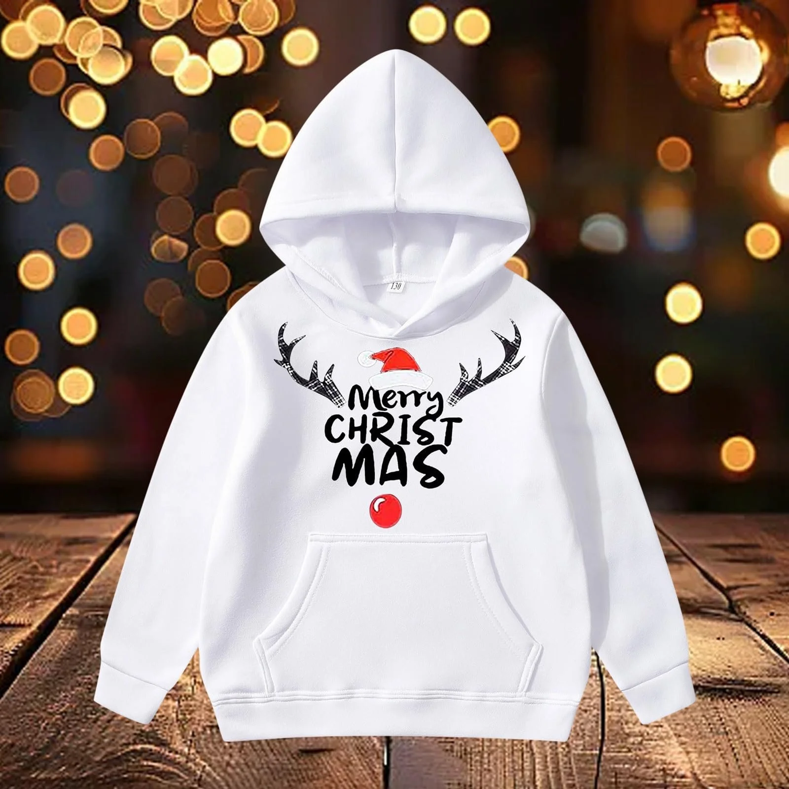Рождественский джемпер для девочек - Новая детская толстовка с карманом, детская толстовка с флисом, фото №3