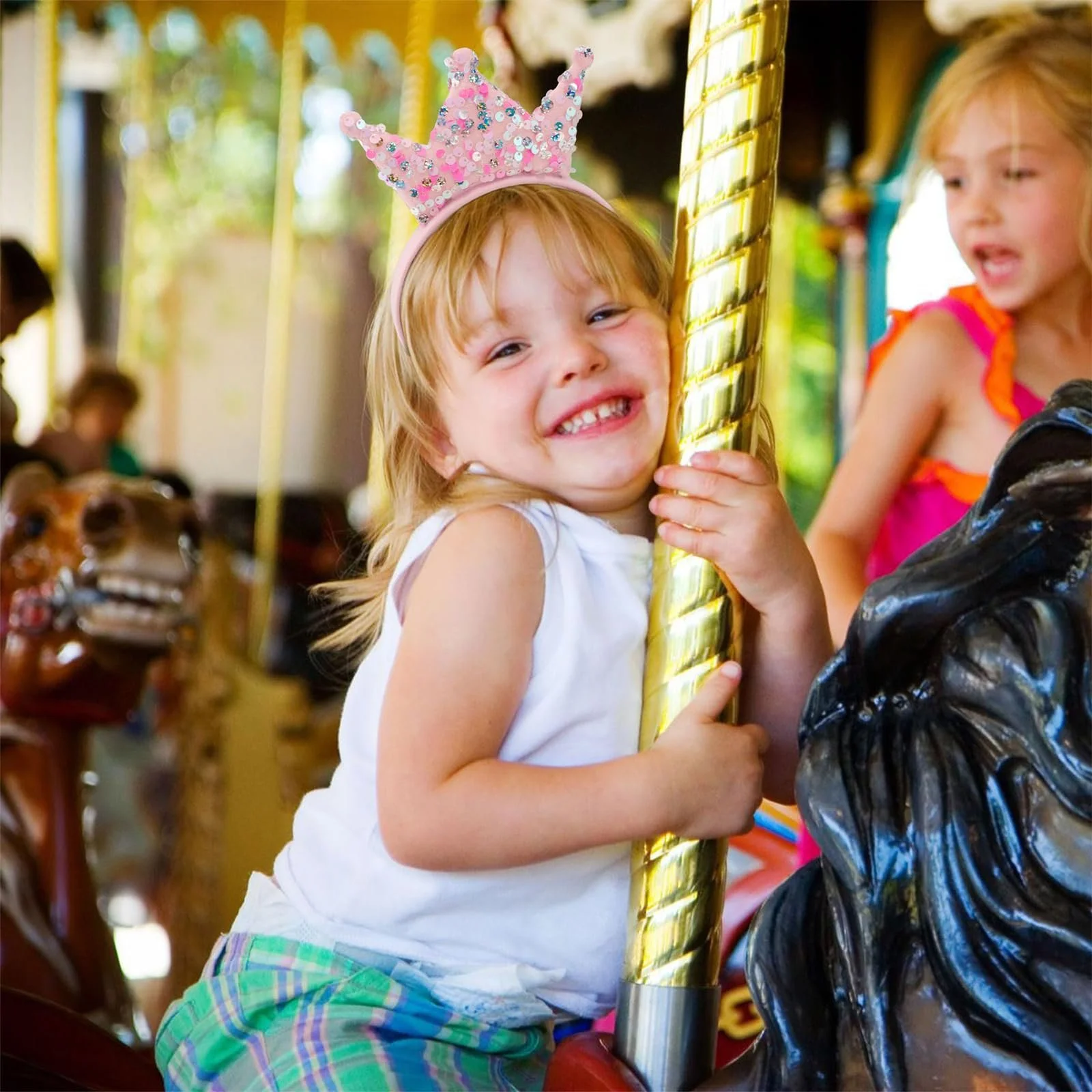 Обруч для волос Корона Блестки Розовый, фото №7