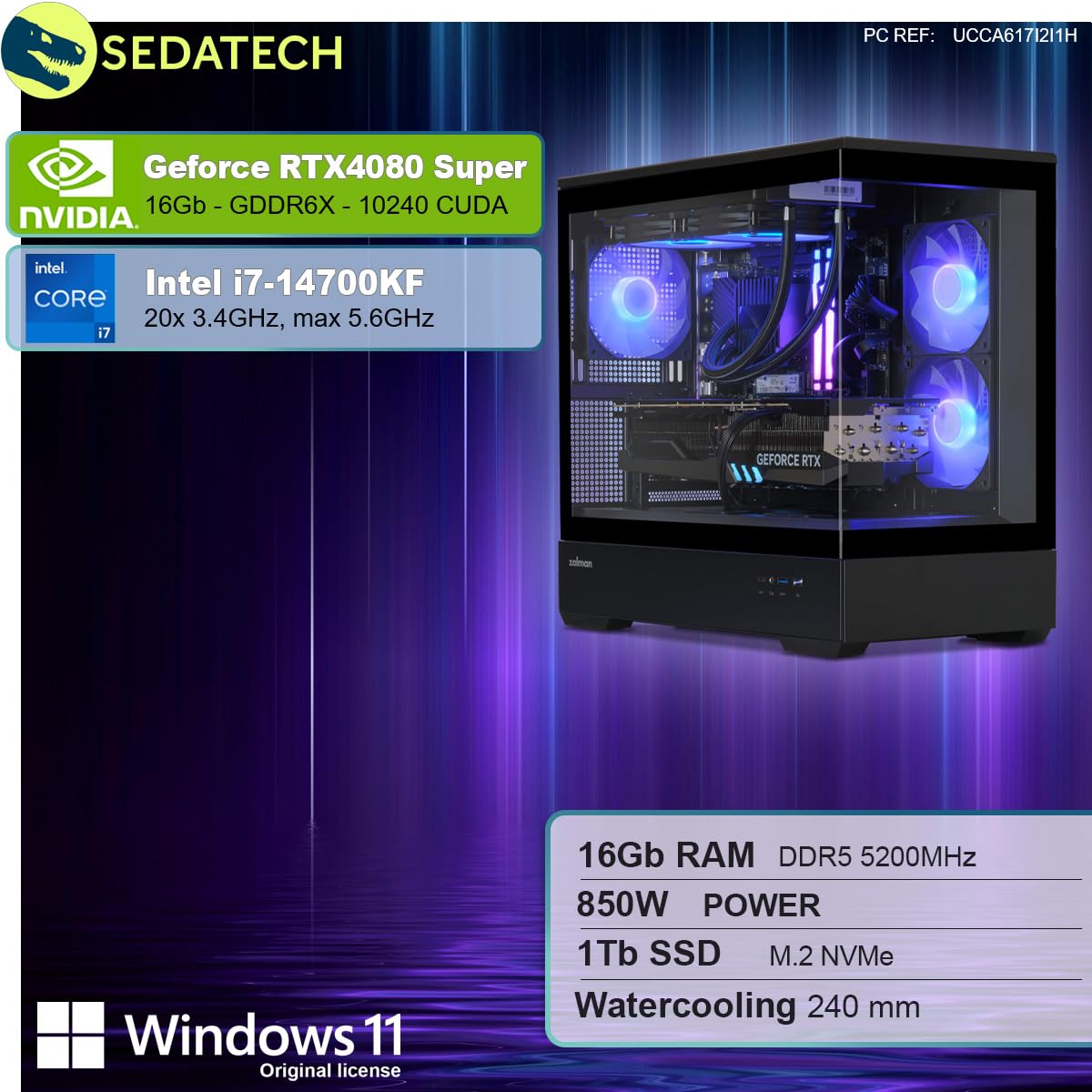Комп'ютер Sedatech Pro Gaming Water Cooling Full Vision • Intel i7-14700KF • RTX4080 Super • 16GB DDR5 • 1TB SSD M.2 • Windows 11, фото №2