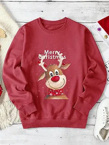 Рождественский джемпер Dresswel, женский рождественский свитшот Merry Christmas, смешной принт с оленем Рудольфом, хлопковый рождественский джемпер, рождественский джемпер для девушек-подростков synthetic.ua - Фото 1