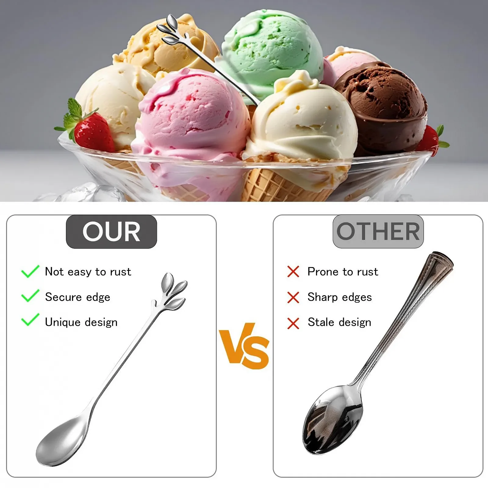 Ложка Кавова Лист з нержавіючої сталі, срібна, 14 шт, фото №5 Ложка Кавова Лист з нержавіючої сталі, срібна, 14 шт, фото №5