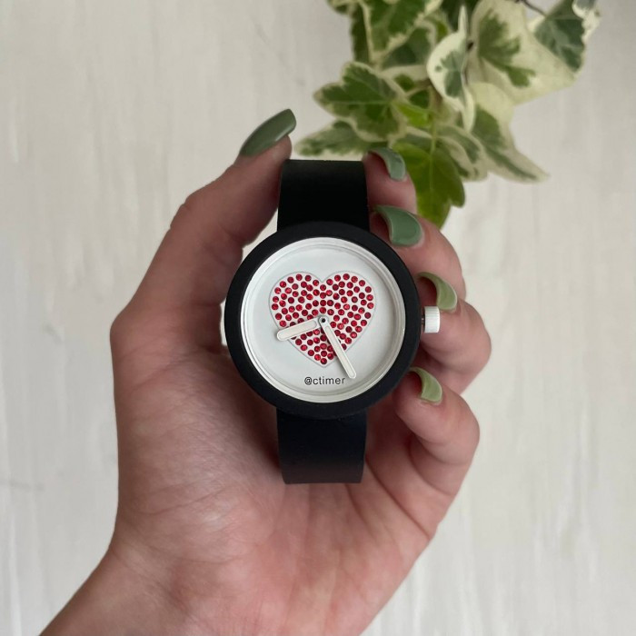 Женские силиконовые часы-конструктор actimer черный ремешок циферблат Red heart, фото №1