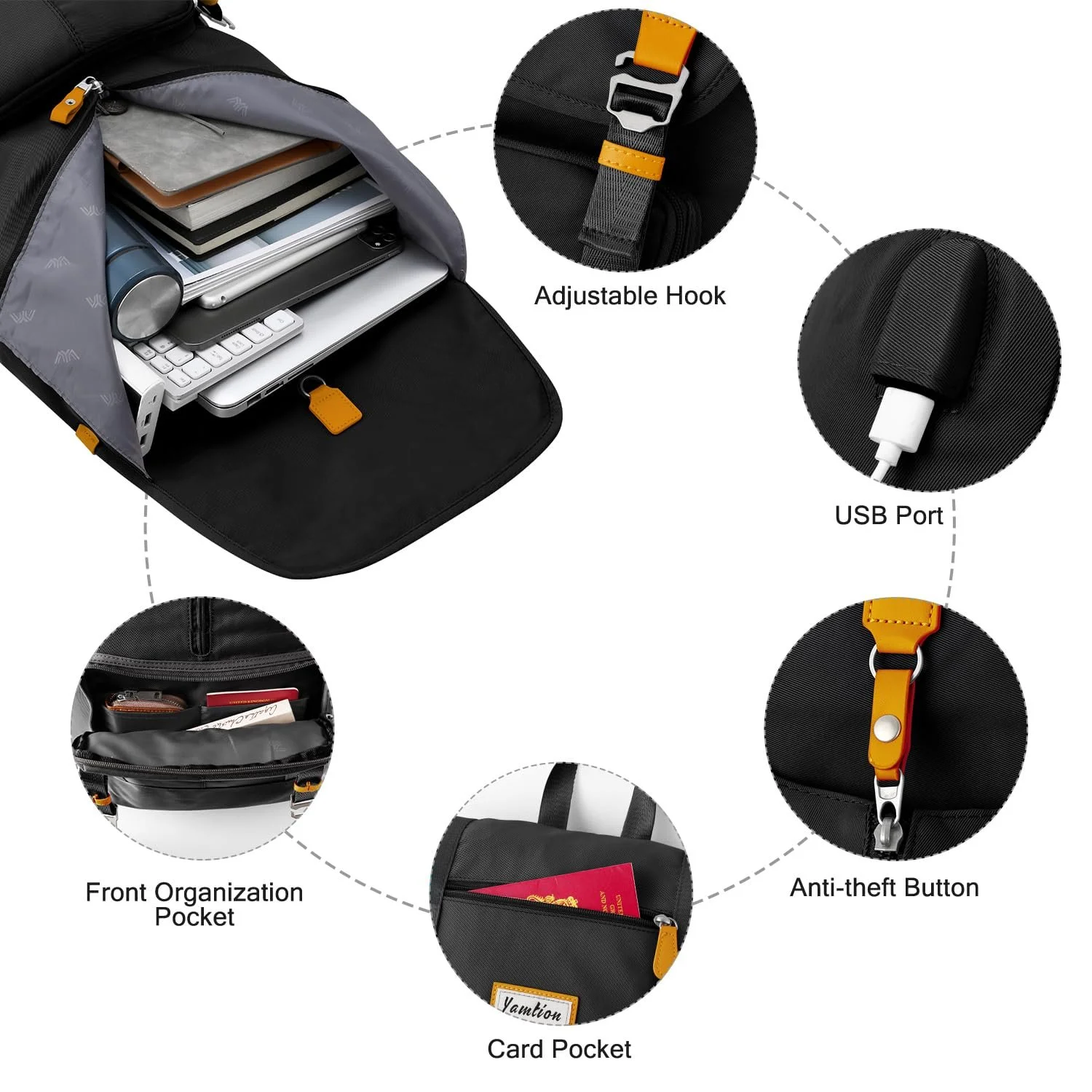 Рюкзак YAMTION 17 дюймів 33 л USB Black, фото №3