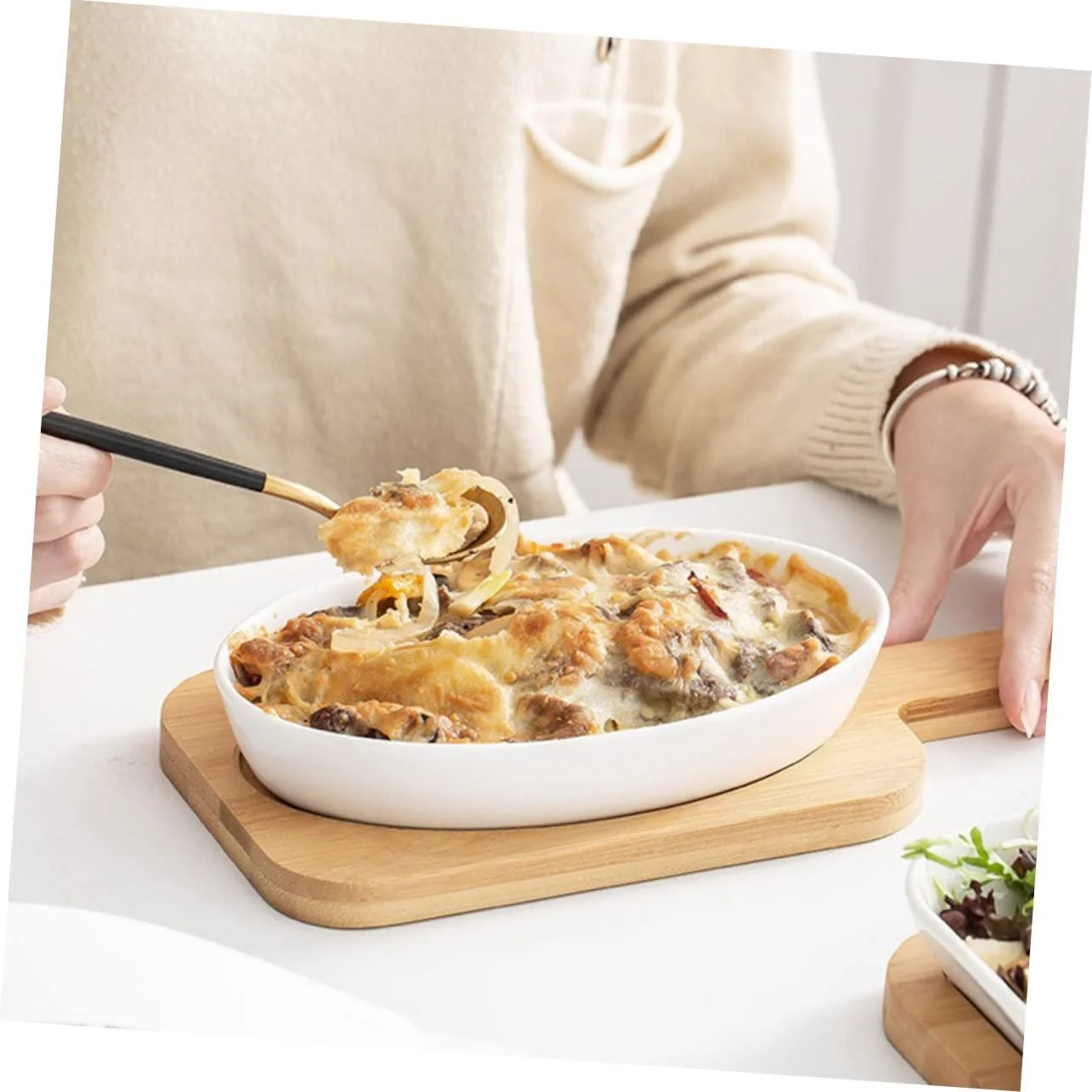 Форма для запікання SOLUSTRE овальна керамічна з дерев'яною підставкою термостійка, фото №2