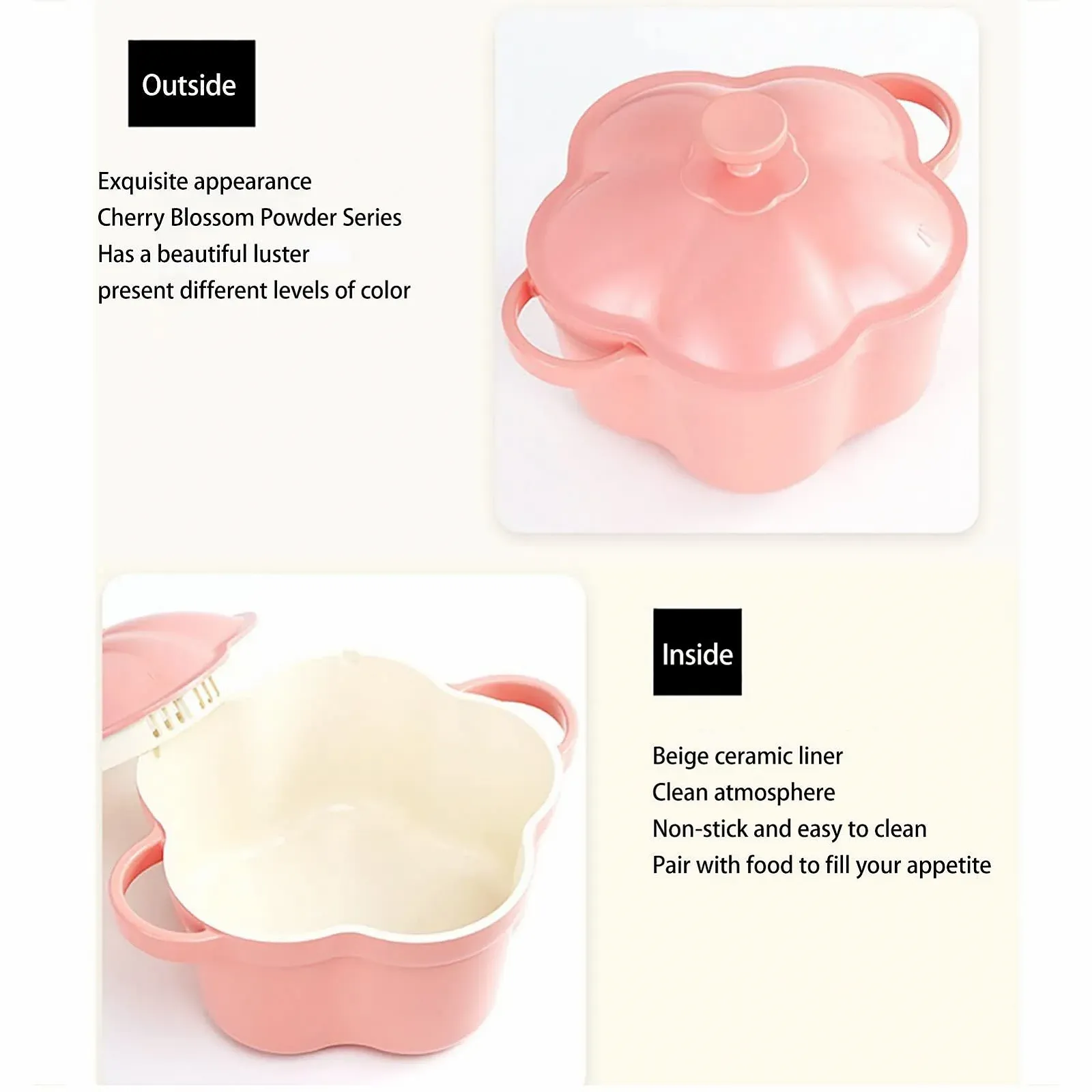 Кастрюля-жаровня Dutch Oven в форме цветка алюминиевый сплав с керамическим покрытием с крышкой, фото №6