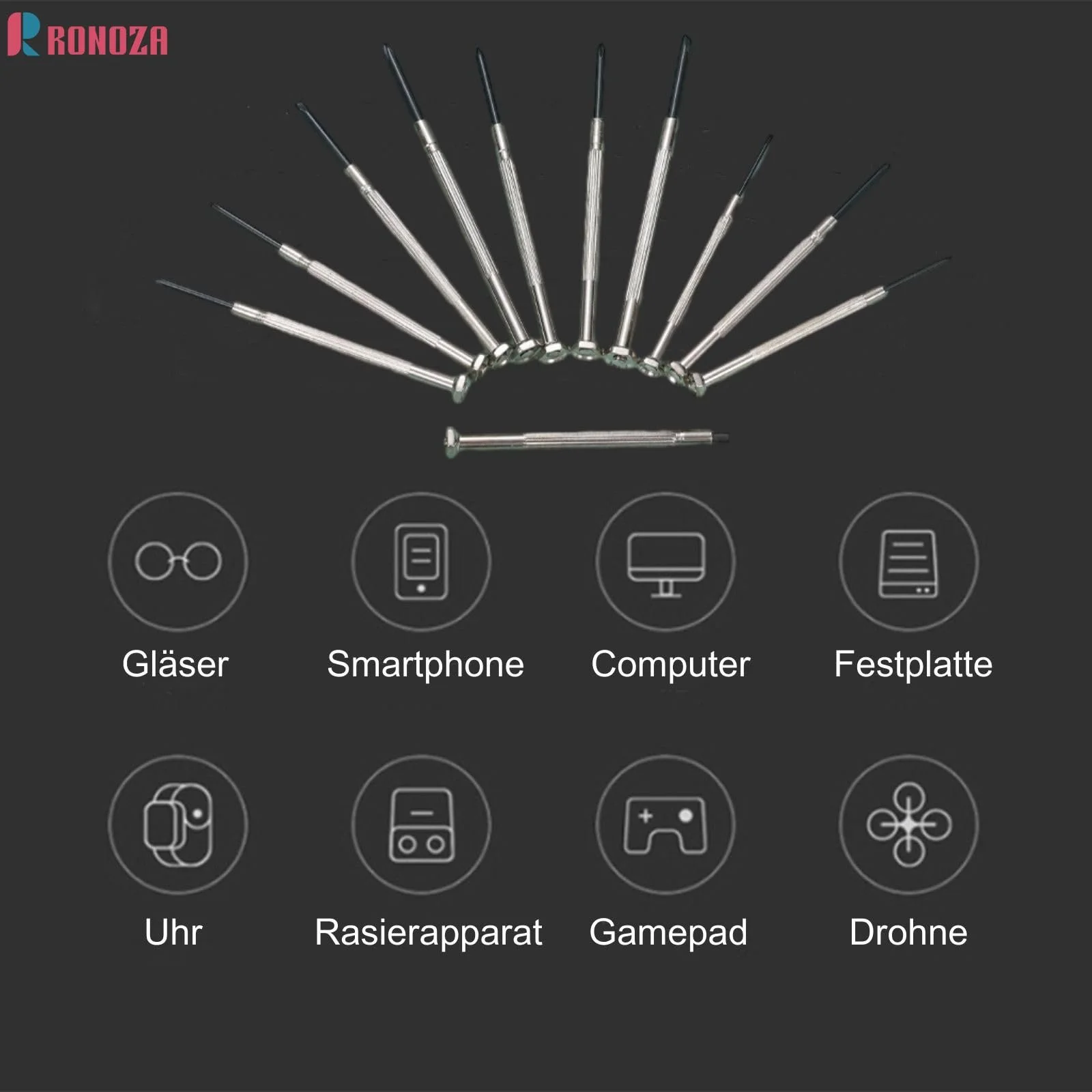 Набір викруток Ronoza Mini 11-елементний для ремонту прецизійних, фото №7