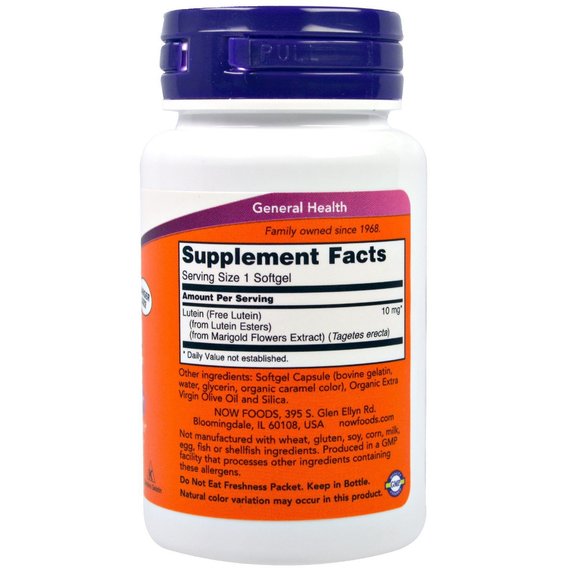 Лютеин NOW Foods Lutein 10 mg 60 Softgels, фото №2 Лютеин NOW Foods Lutein 10 mg 60 Softgels, фото №2