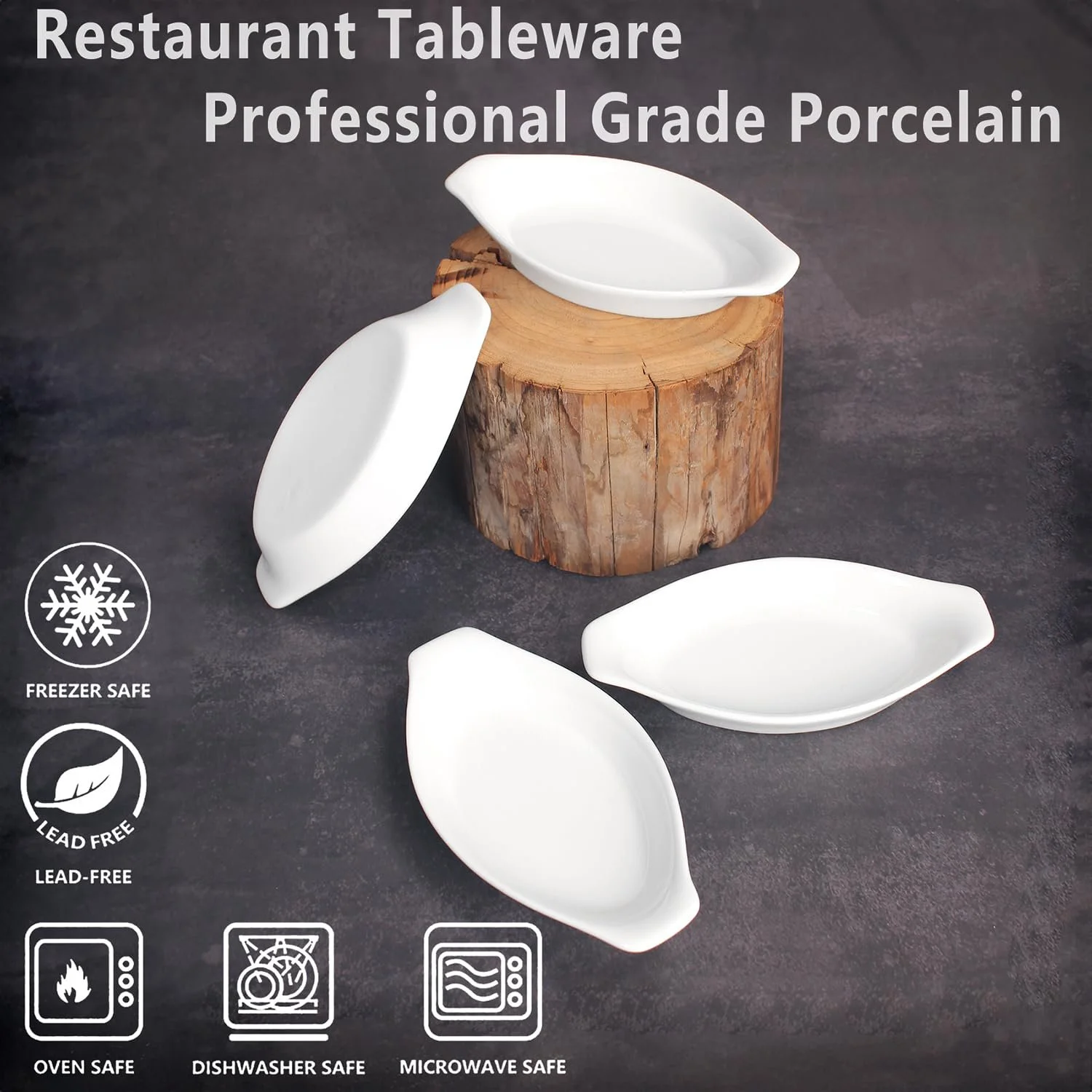 Форма для запекания овальная фарфоровая с ручками и крышкой белая 21 x 11.6 x 3.4 см, фото №3