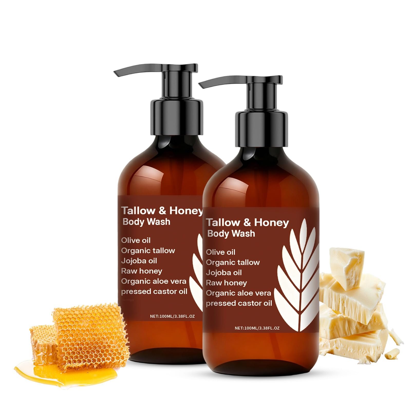 Гель для душу Tallow and Honey Organic Aloe Vera and Jojoba Oil Глибоке очищення та зволоження 100 мл Набір з 2 шт, фото №1