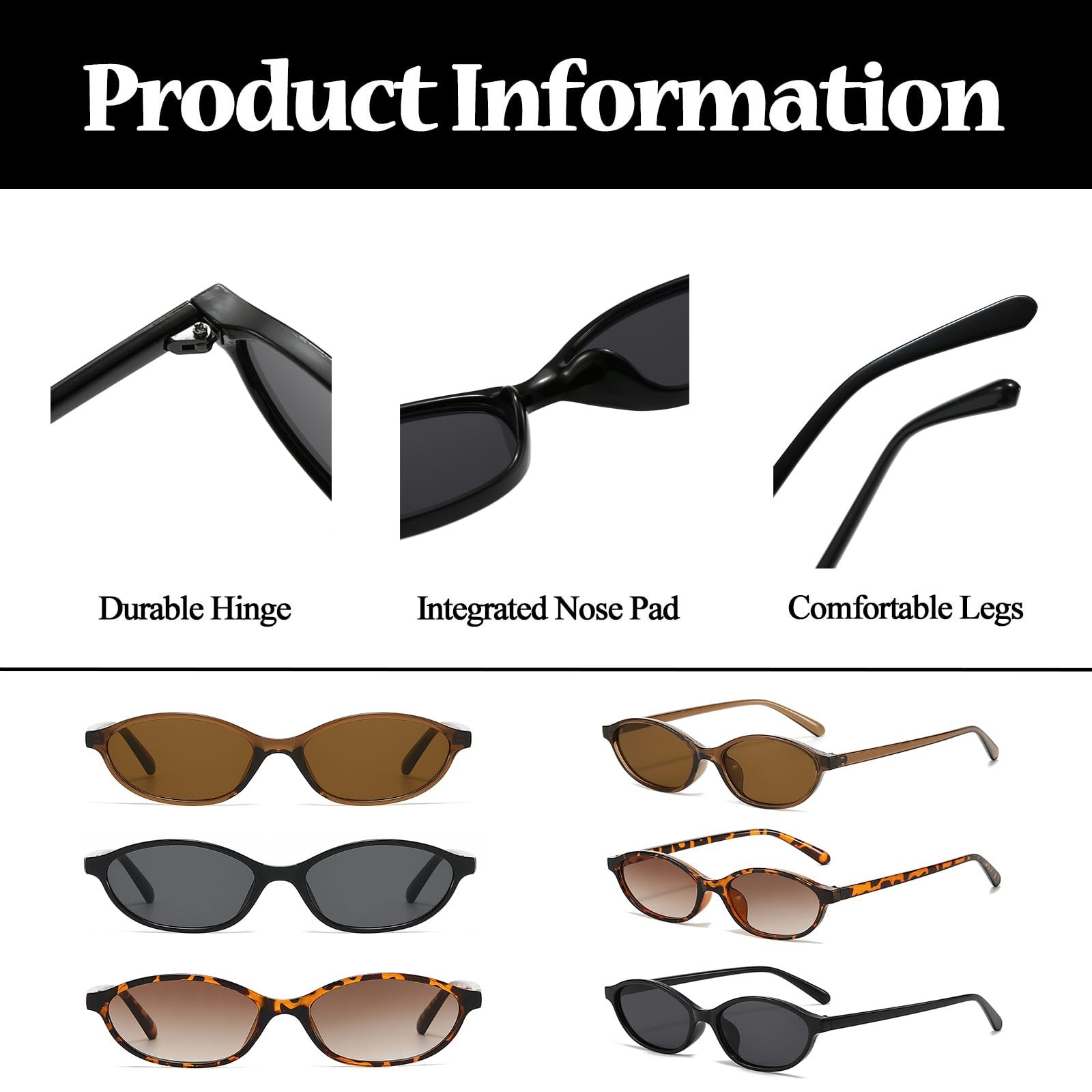 Сонцезахисні окуляри Овальні Ретро LJCZKA 90s Маленькі Котячі Очі Модні Вузька оправа, фото №5