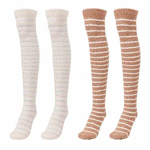 Высокие носки Fluffy для девушек, 2 пары, зимние, разноцветные synthetic.ua - Фото 1