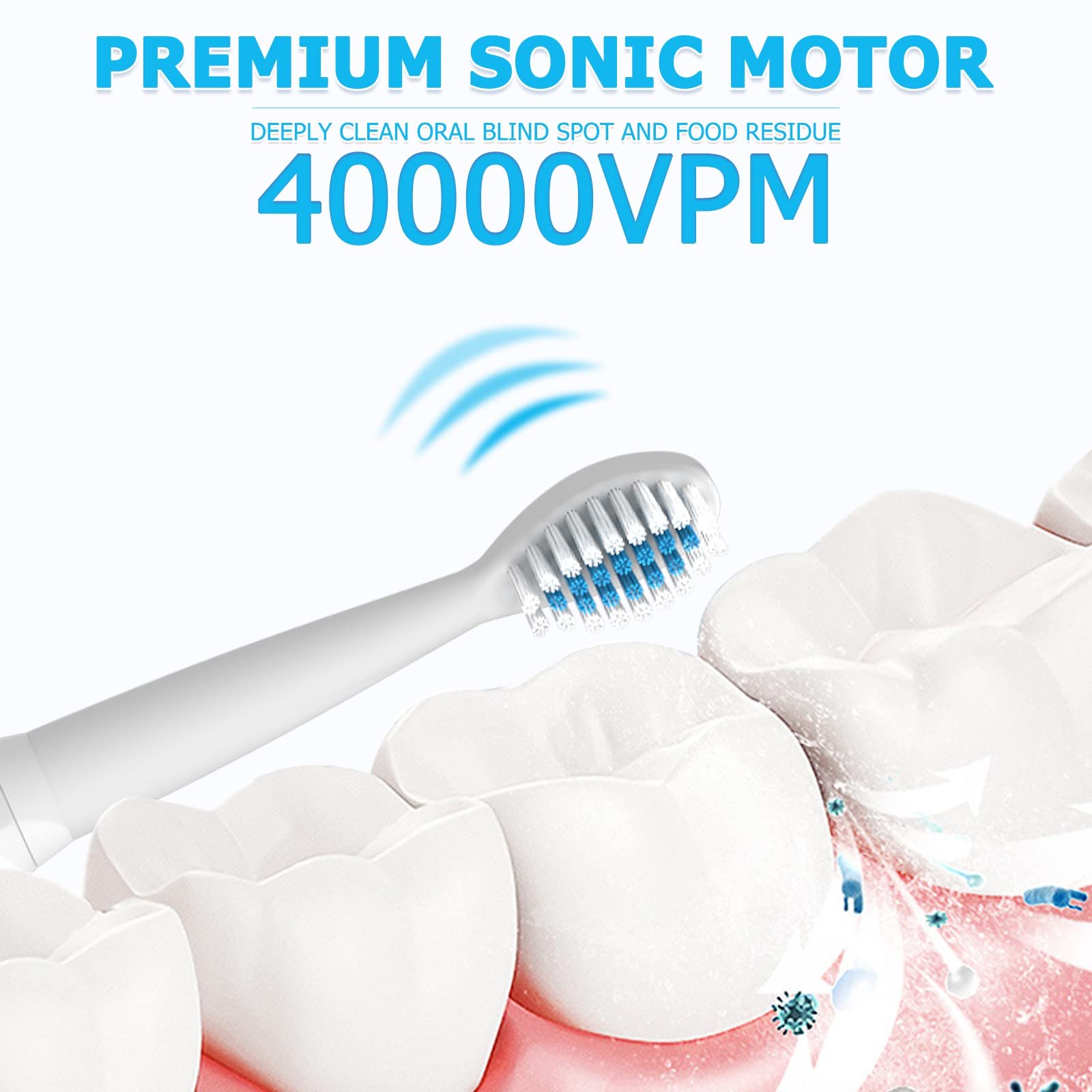 Звукова електрична зубна щітка CHAIN PEAK Акумуляторна 6 режимів 40000VPM, фото №7