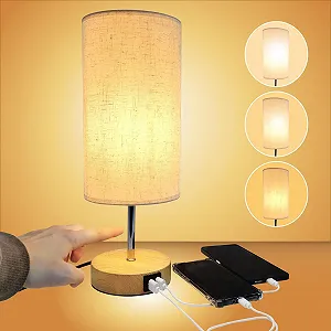 Настільна лампа LED ATOMANT Touch Dimmable USB A+C 3 рівні яскравості Бежевий - Фото 1