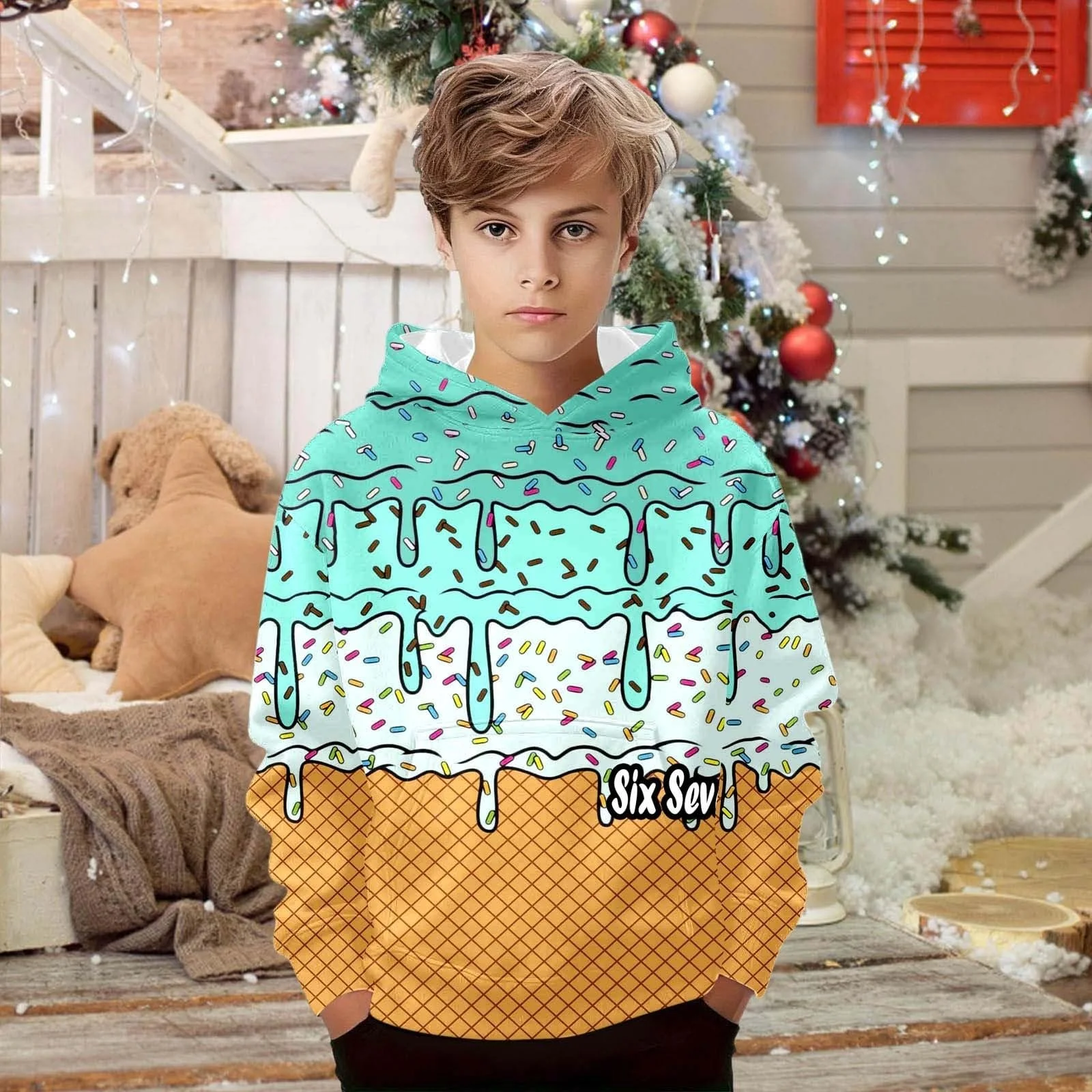 Худі з принтом морозива, м'який флісовий пуловер з довгими рукавами, фото №3