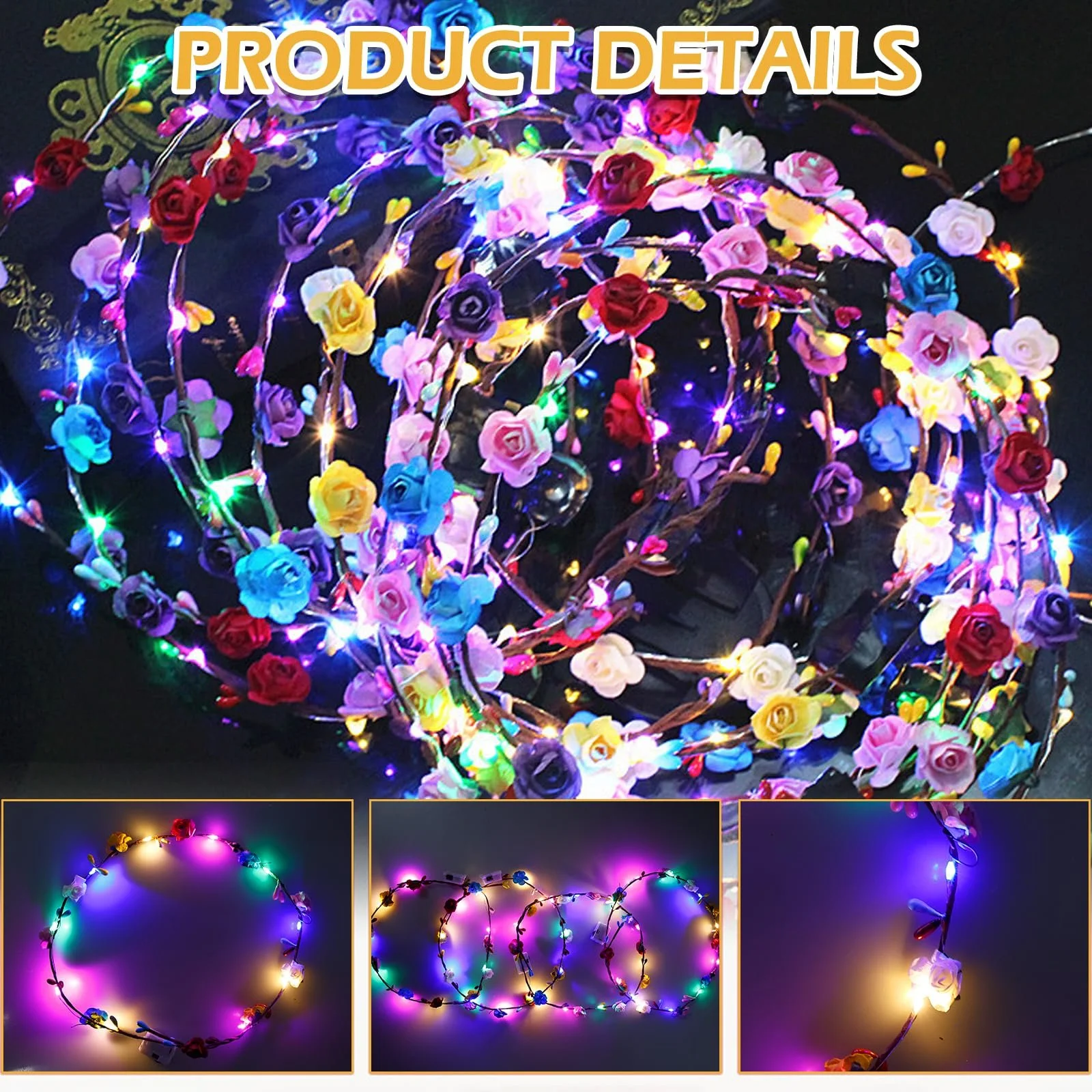 Вінок для волосся з LED квітами, фото №6