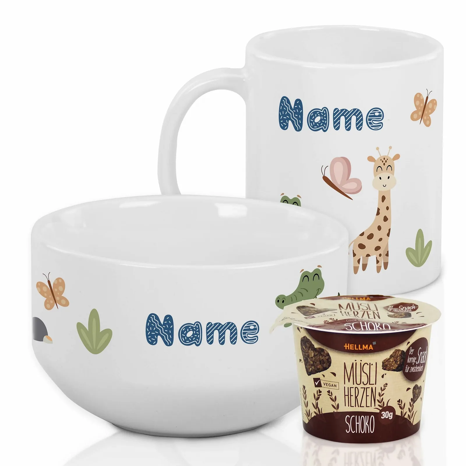 Набор: Керамическая миска для хлопьев с кружкой GRAZDesign Safari Animals Jungle, фото №1 Набор: Керамическая миска для хлопьев с кружкой GRAZDesign Safari Animals Jungle, фото №1