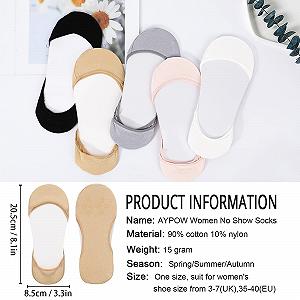 Носки Женские Невидимые для Туфель на Каблуках, Хлопковые Ультра Низкие Носки-Подкладки Невидимые, Мягкие Носки, Носки-Балетки, Носки для Кроссовок с Нескользящим Силиконом для Лоферов (6 пар) synthetic.ua - Фото 1