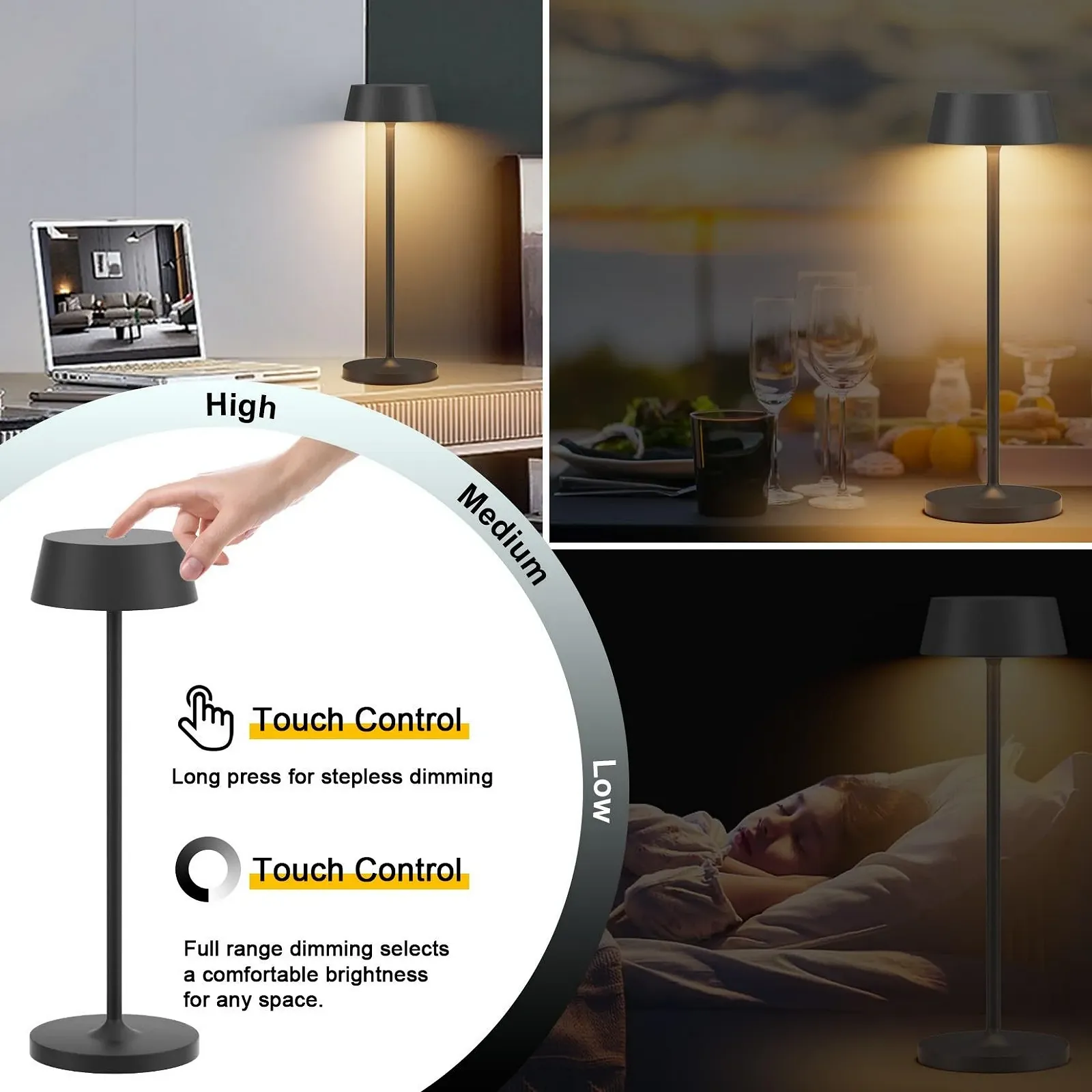 Настільна лампа Klighten Набір 2 шт. Сенсорне керування LED Алюміній Акумуляторна Тепла біла IP65 Водонепроникна, фото №6