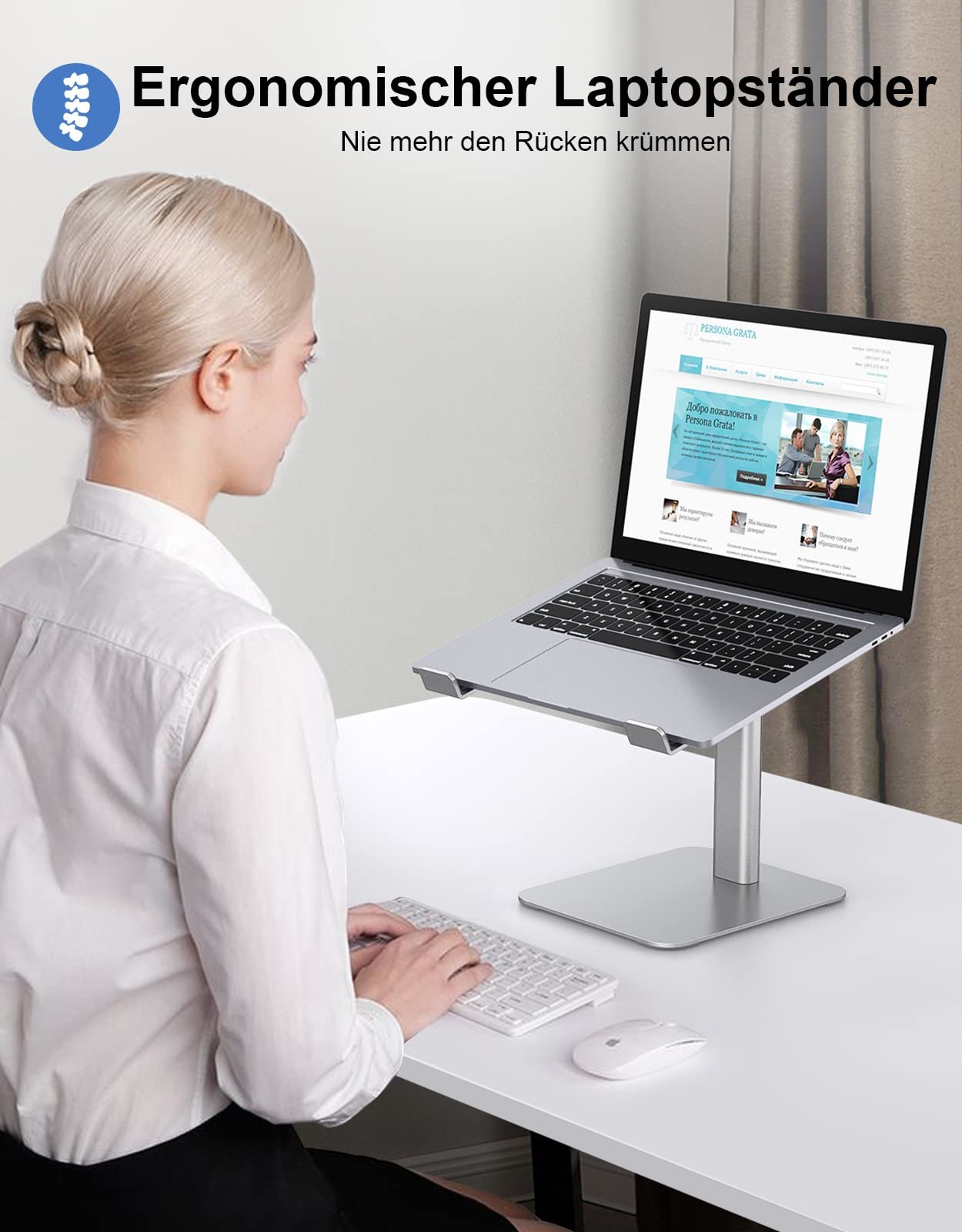 Подставка для ноутбука Babacom, регулируемая высота (8 положений), алюминиевые охлаждающие подкладки, эргономичная вентилируемая подставка, совместима с MacBook, Air, Pro, все 10-16 дюймовые ноутбуки - Серебристый, фото №7