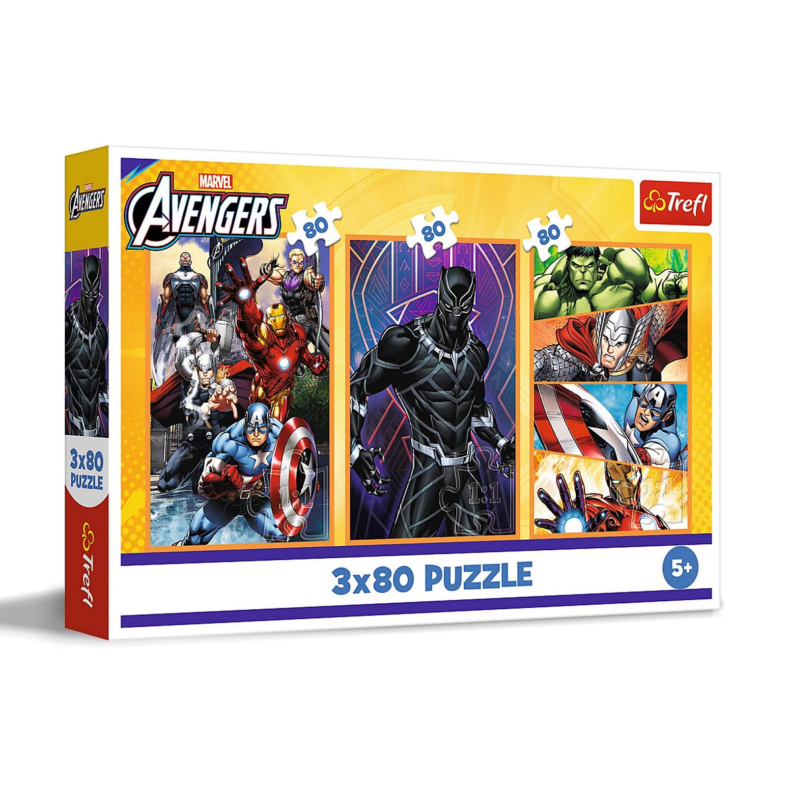 Пазлы Trefl 3-в-1 Marvel The Avengers Дни, полные приключений 3 x 80 элементов для детей от 5 лет, фото №1