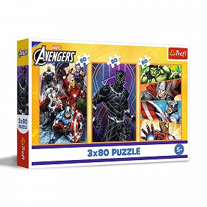Пазлы Trefl 3-в-1 Marvel The Avengers Дни, полные приключений 3 x 80 элементов для детей от 5 лет - Фото 1