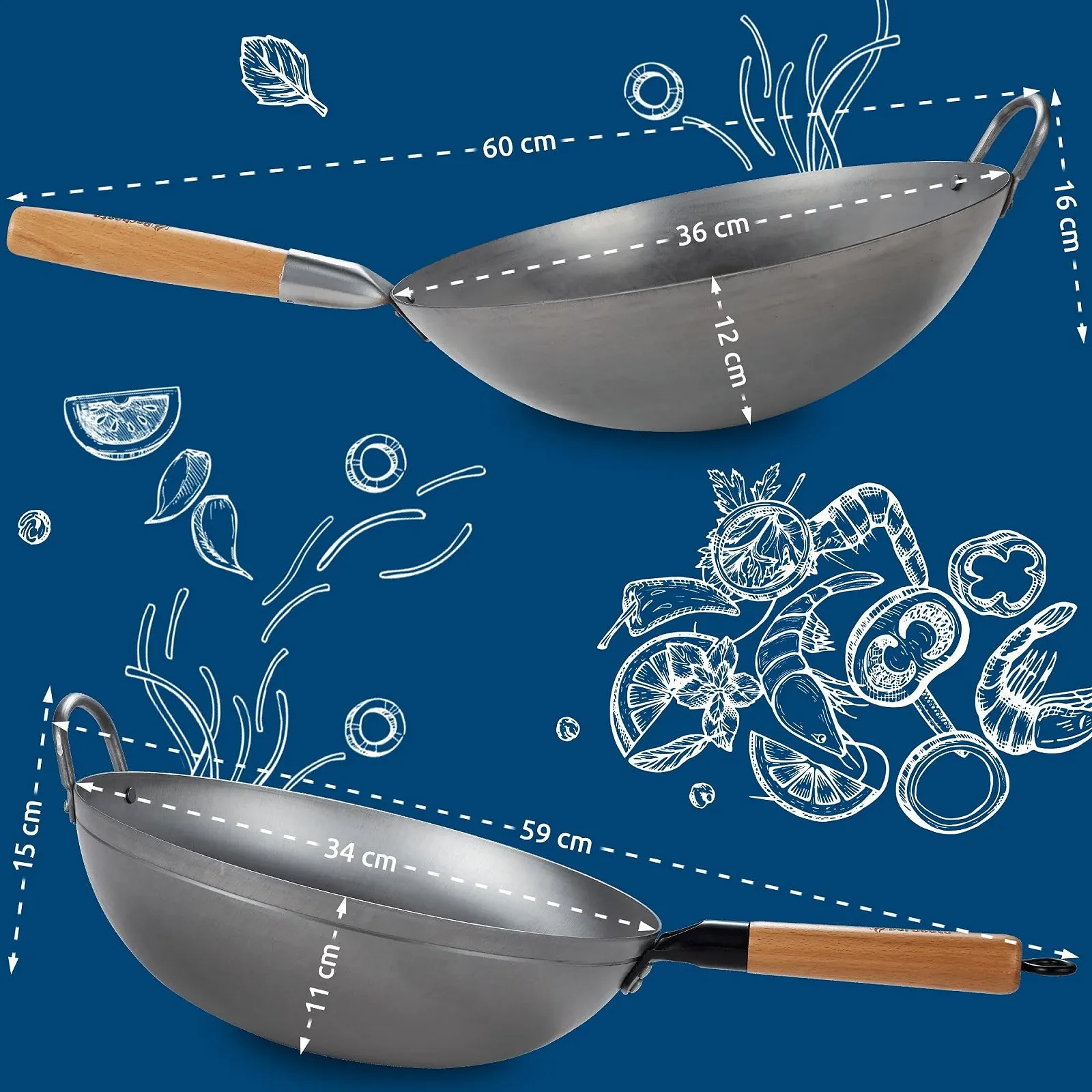 Сковорідка-Вок Кругла CLP Carbon Steel 36 см, фото №2 Сковорідка-Вок Кругла CLP Carbon Steel 36 см, фото №2