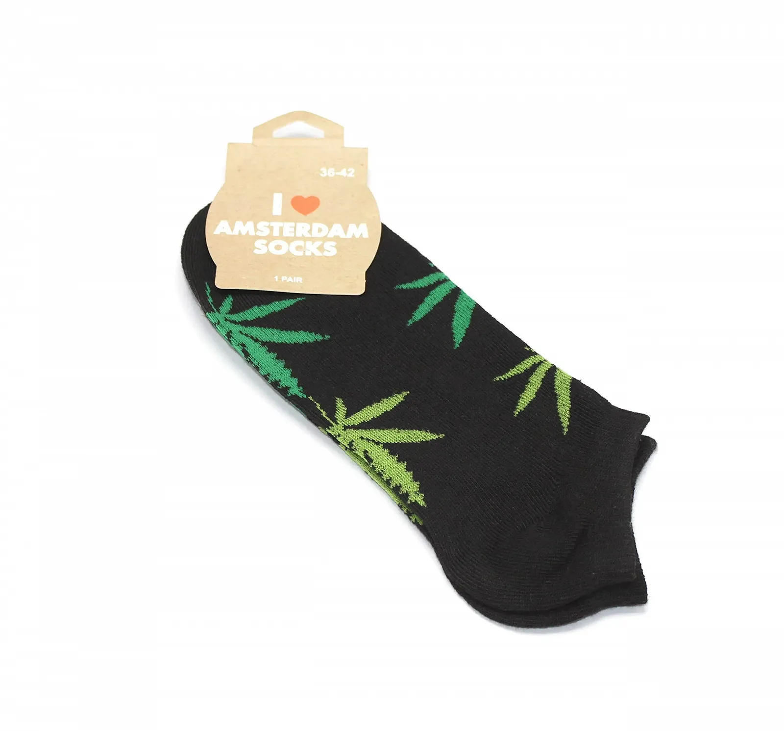 Женские короткие носки Черный с зелеными листьями конопли Размер 3-8, Зеленый, фото №3