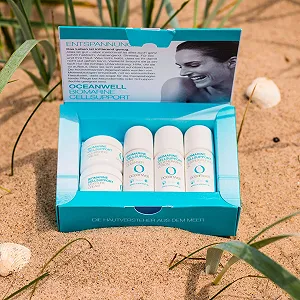 Набір пробників Oceanwell Care Biomarine Cellsupport: Pure Clenser 15 мл + Regenerating Lotion 15 мл + Restructuring Oil 15 мл + Moisture Cream 5 мл synthetic.ua - Фото 1