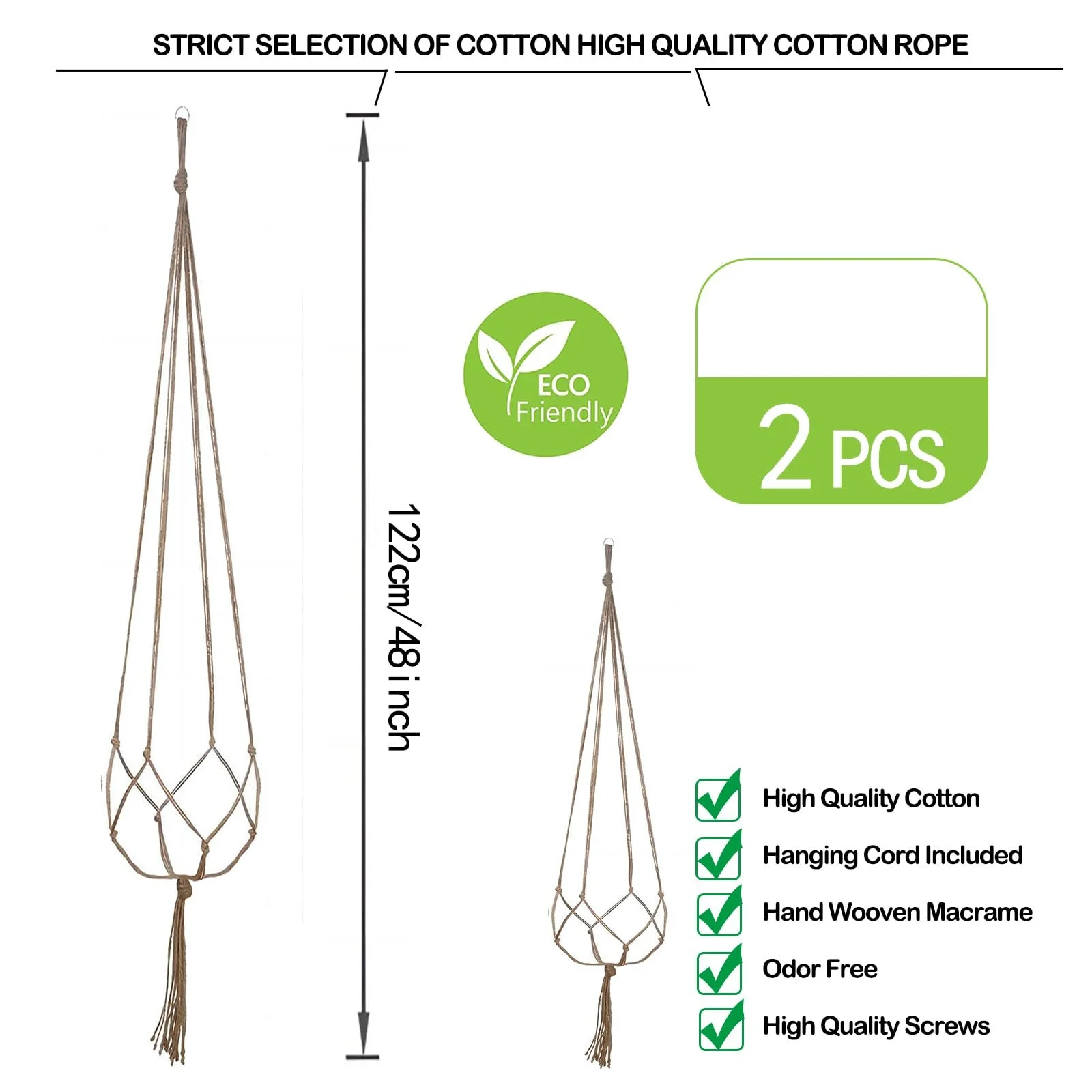 Підвісні тримачі для рослин макраме 122 см 2 шт. Набір, фото №3 Підвісні тримачі для рослин макраме 122 см 2 шт. Набір, фото №3