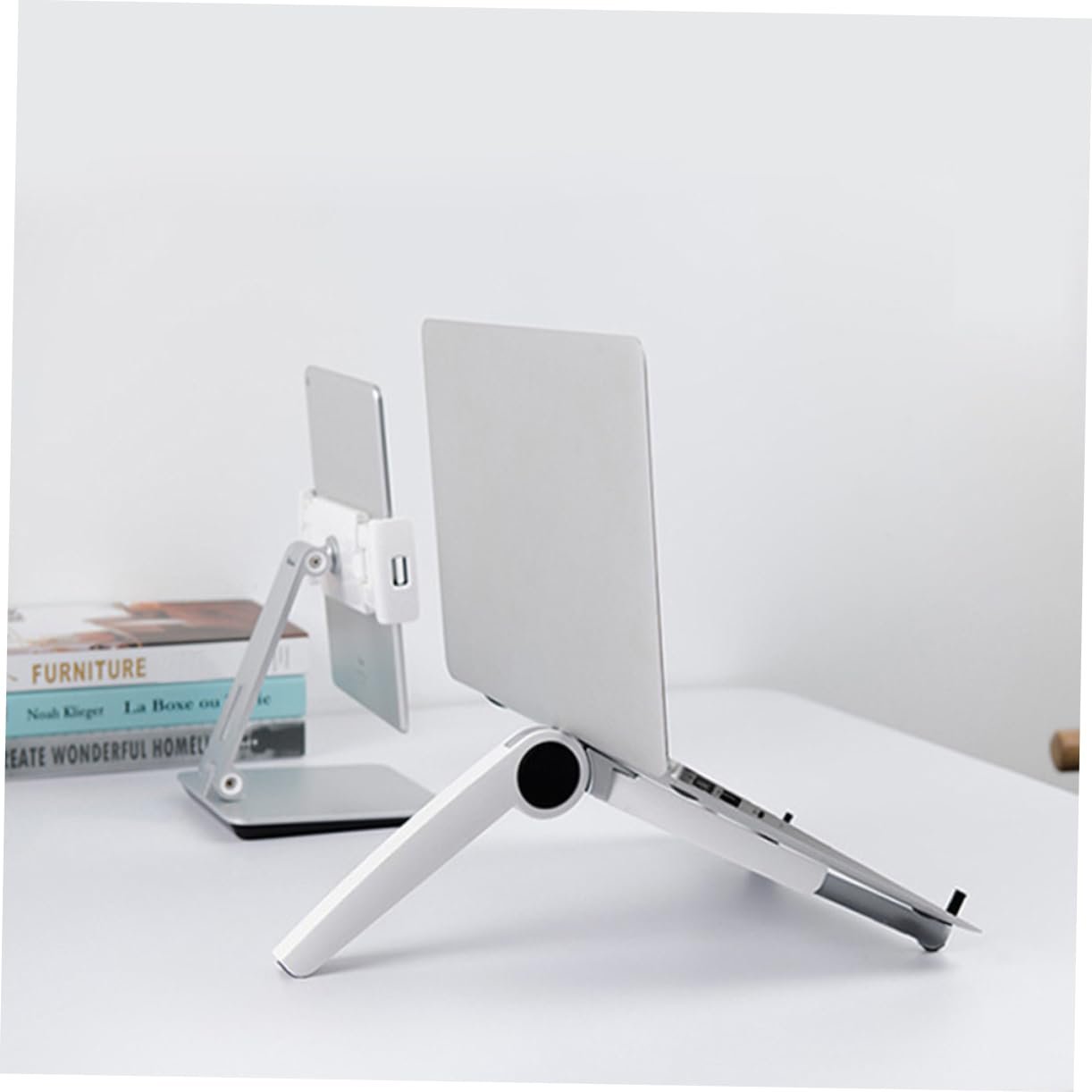 Регулируемая подставка для ноутбука из алюминиевого сплава, складная треугольная подставка для планшета и ноутбука, стабильная охлаждающая подставка для дома, офиса и путешествий, компактная и прочная Белый, фото №8