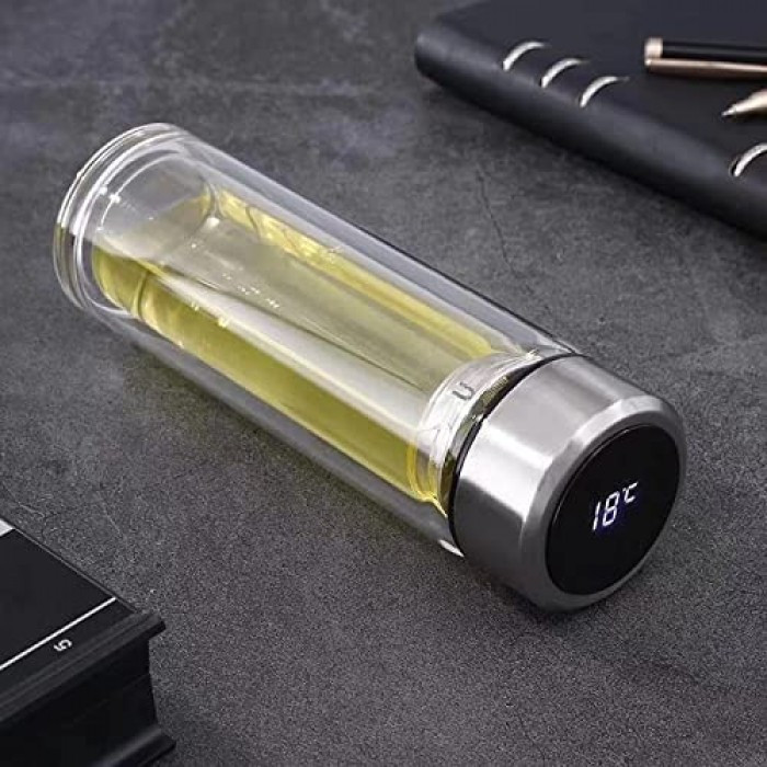 Скляна пляшка з подвійними стінами тепловим датчиком Tee 350 мл срібла, фото №3