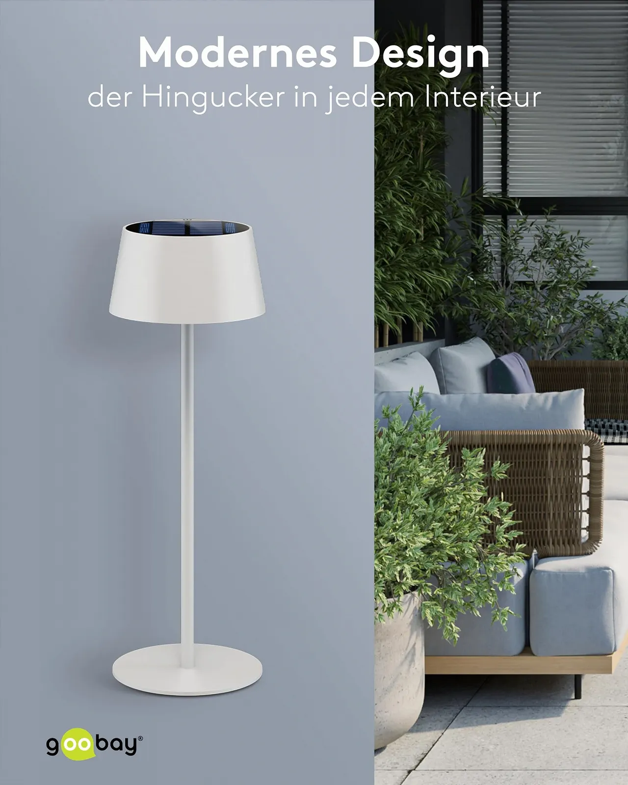 Настільна лампа goobay 73929 LED акумуляторна IP44 сенсорна безступінчасте димування USB-C Білий, фото №3