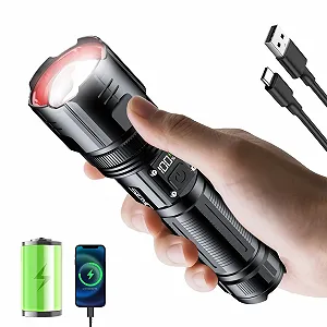 Ліхтарик Siuyiu 3000 люмен, світлодіодний, акумуляторний з цифровим дисплеєм живлення, з можливістю масштабування, 4 режими для кемпінгу, надзвичайних ситуацій та використання на відкритому повітрі - Фото 1