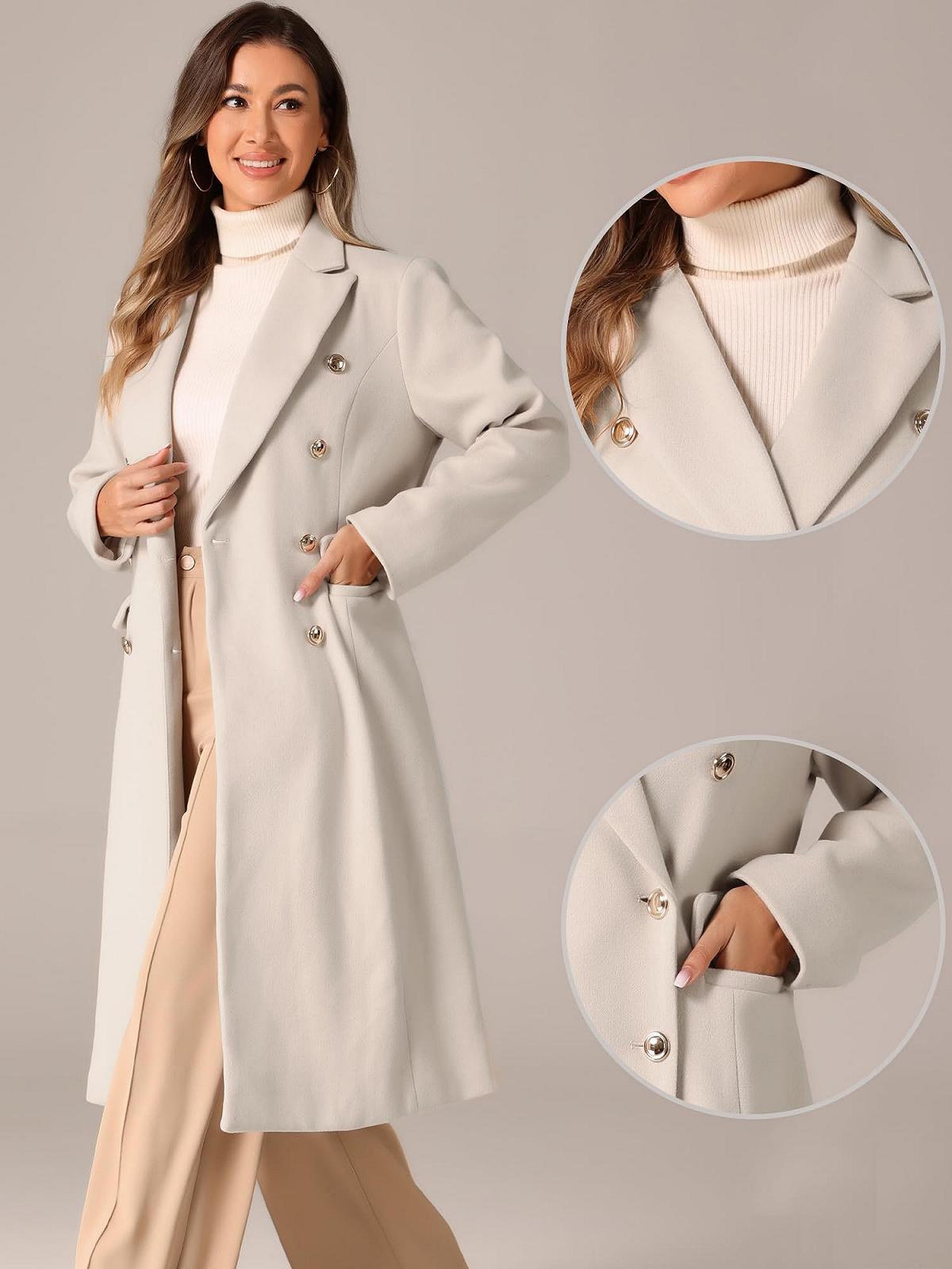 Пальто Allegra K Двубортное С воротником с лацканами Классическое Зимнее, фото №2