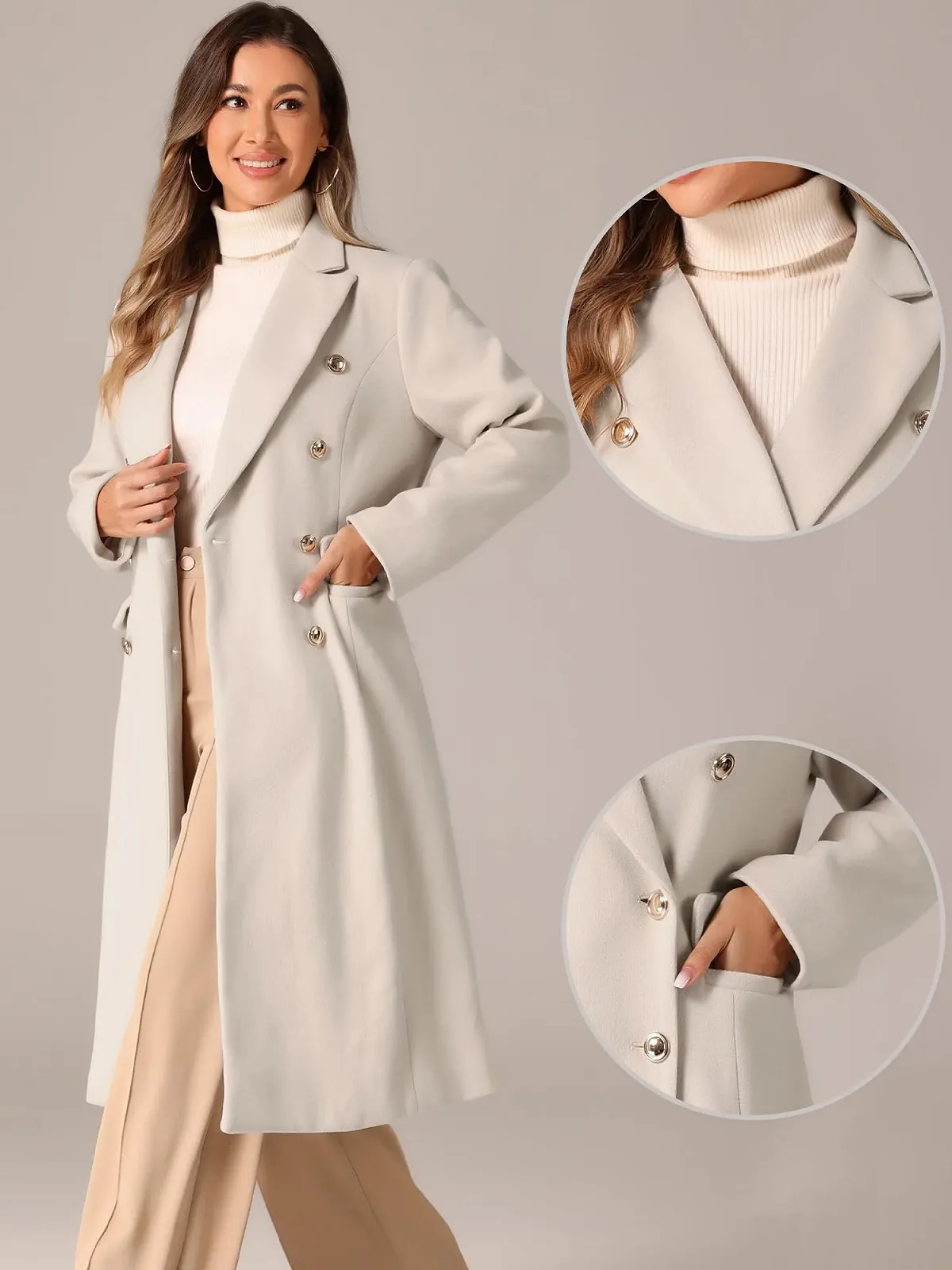 Пальто Allegra K Двубортное С воротником с лацканами Классическое Зимнее, фото №2 Пальто Allegra K Двубортное С воротником с лацканами Классическое Зимнее, фото №2