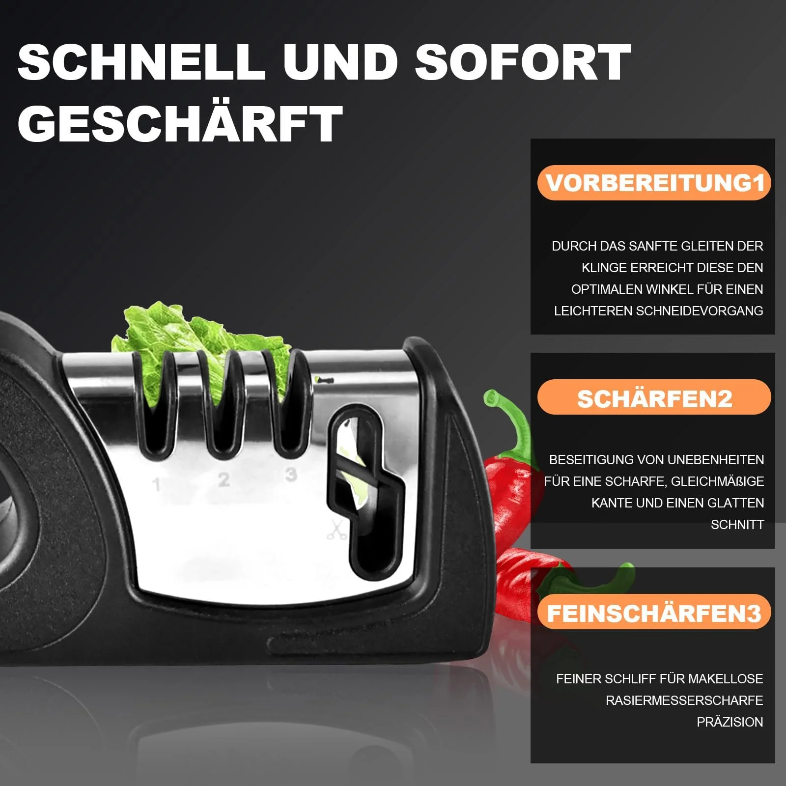 Точилка для ножей и ножниц 4-ступенчатая (вольфрамовая сталь, алмаз, керамика), фото №5