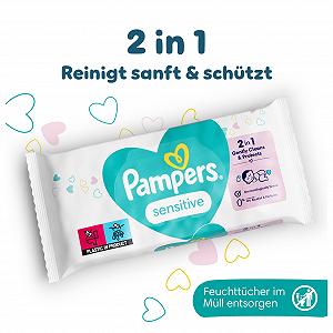 Влажные салфетки Pampers Sensitive 624 шт (12 x 52) Без запаха для нежного и мягкого очищения synthetic.ua - Фото 1